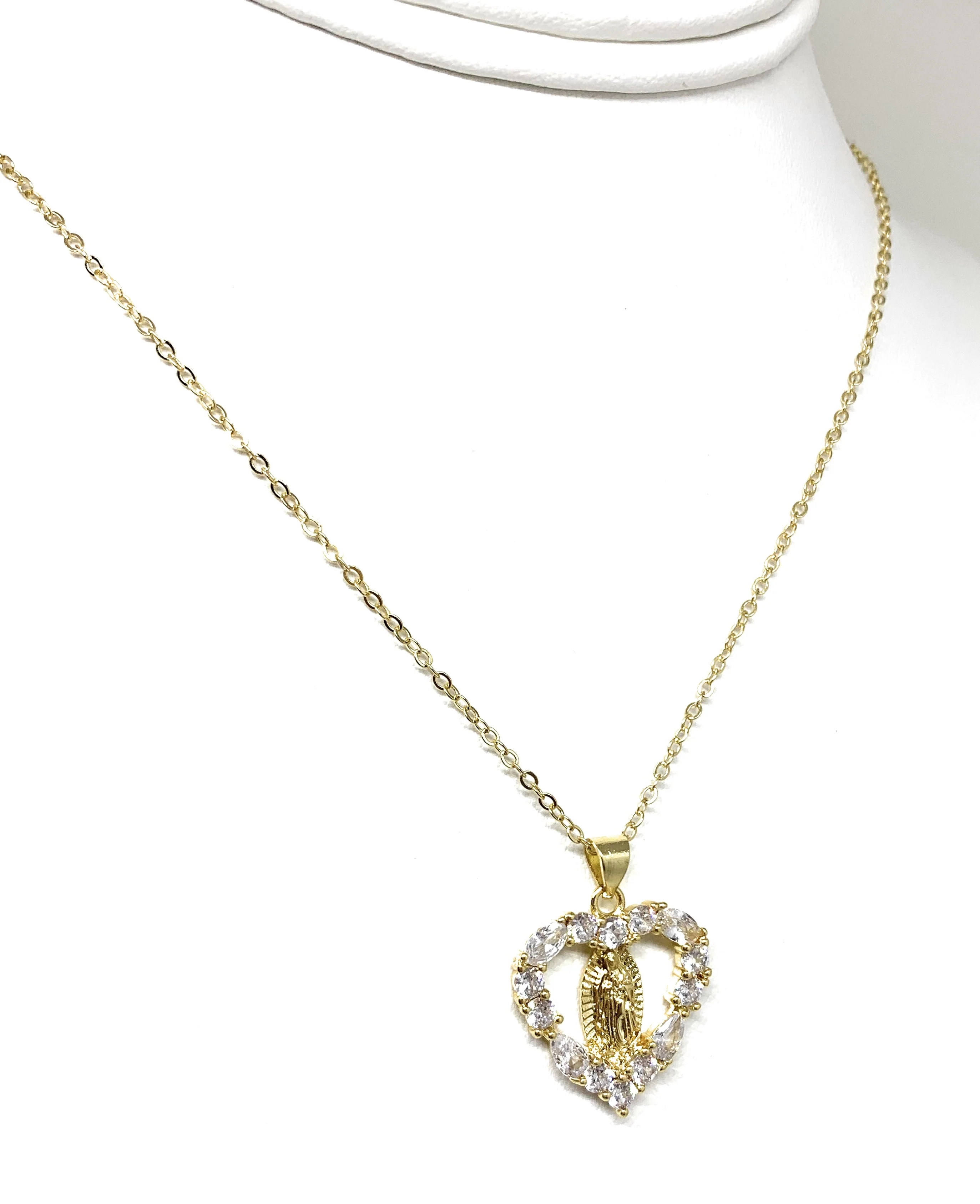 Gold Plated Virgin Mary Heart Cubic Zirconia Pendant Necklace 20” Virgen Guadalupe - Image 5