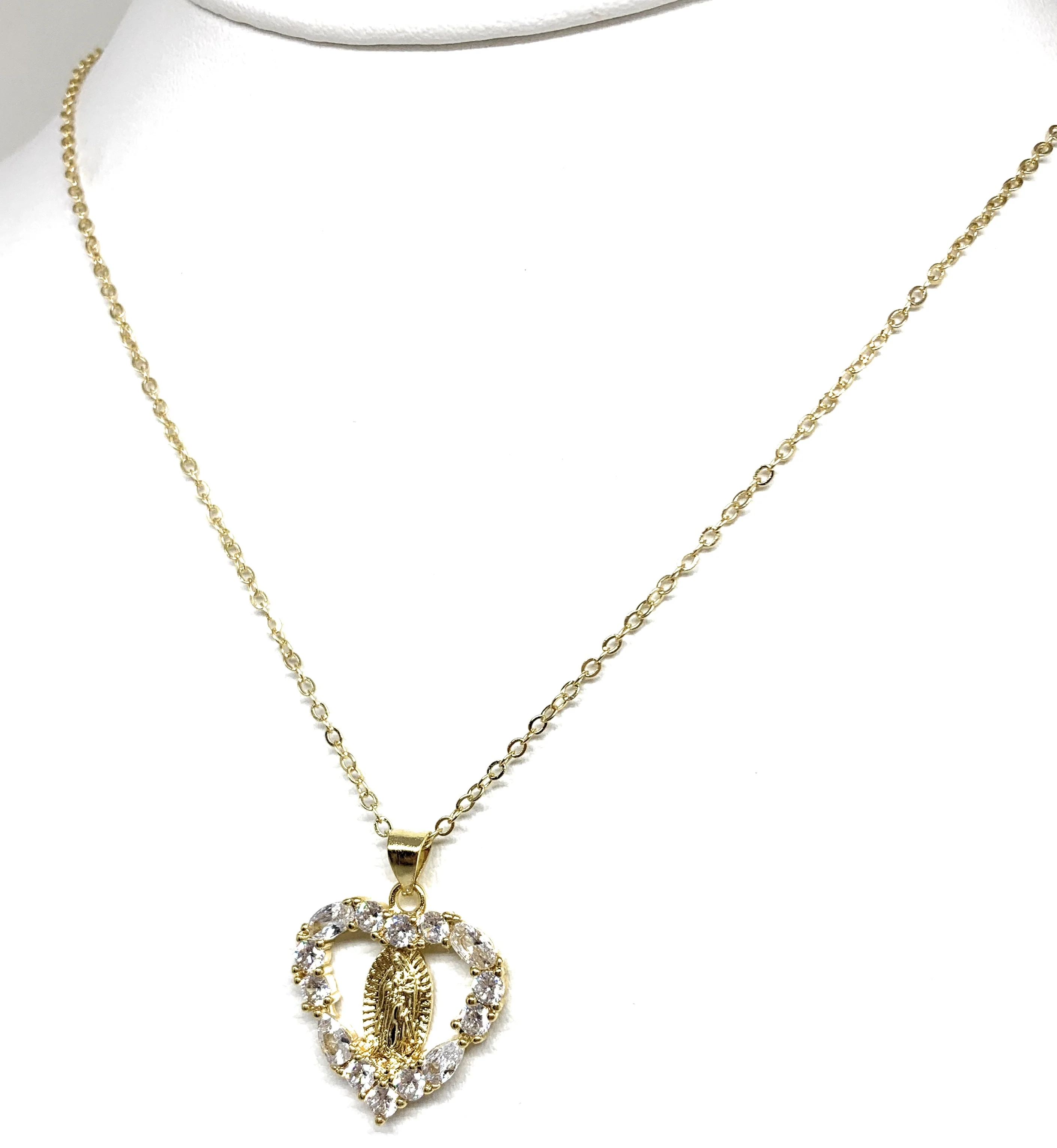 Gold Plated Virgin Mary Heart Cubic Zirconia Pendant Necklace 20” Virgen Guadalupe - Image 6