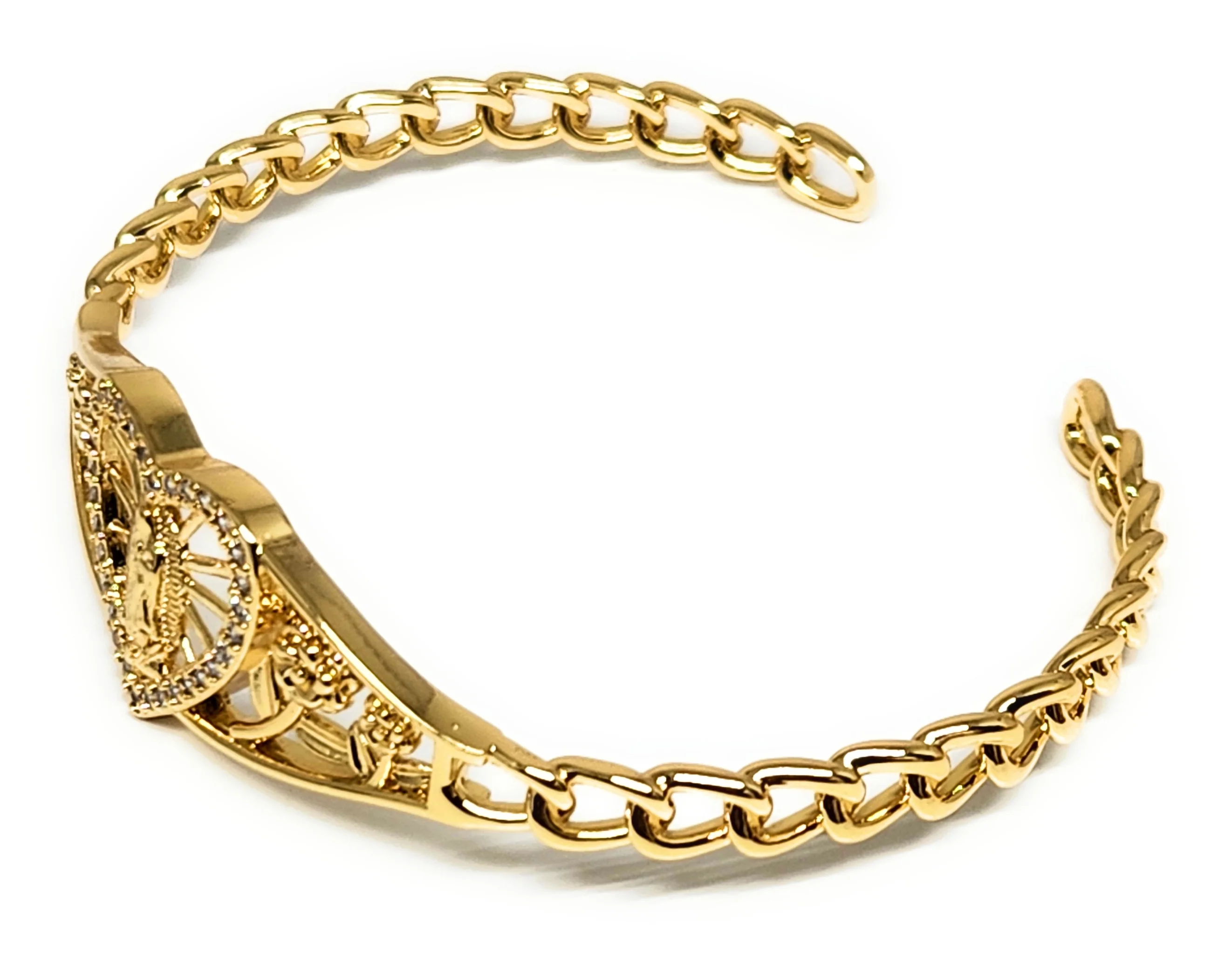 Gold Plated Virgin Mary Heart CZ ADJUSTABLE BANGLE Bracelet Virgen De Guadalupe Esclava - Image 3