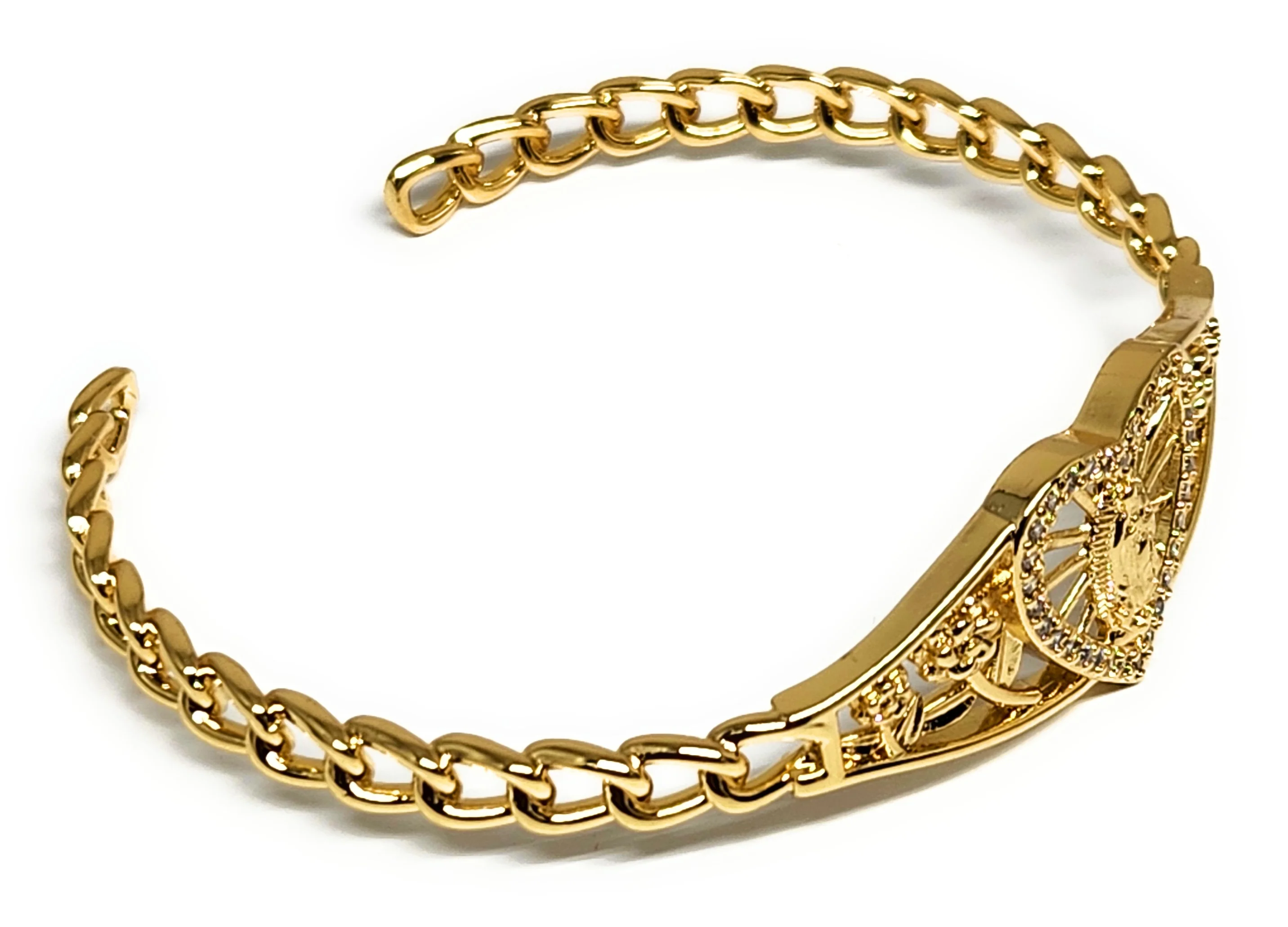 Gold Plated Virgin Mary Heart CZ ADJUSTABLE BANGLE Bracelet Virgen De Guadalupe Esclava - Image 4