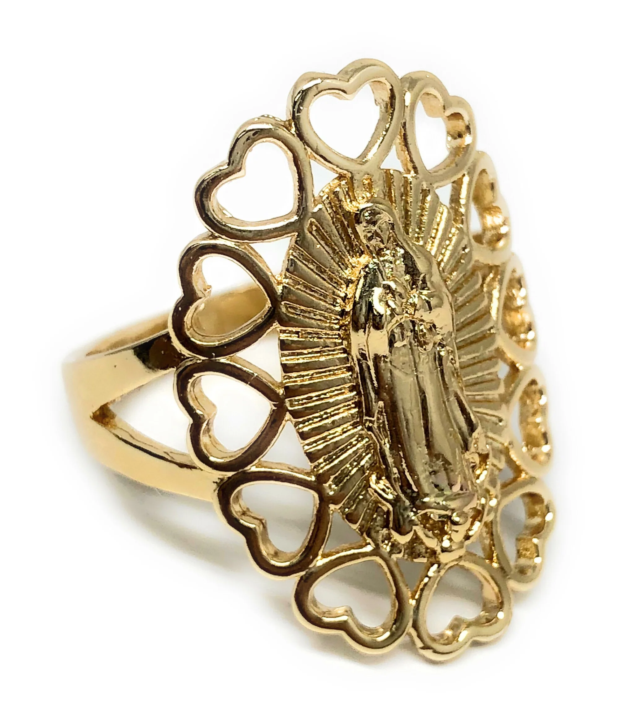 Gold Plated Virgin Mary Heart Ring Virgen De Guadalupe Corazon Anillo - Image 3