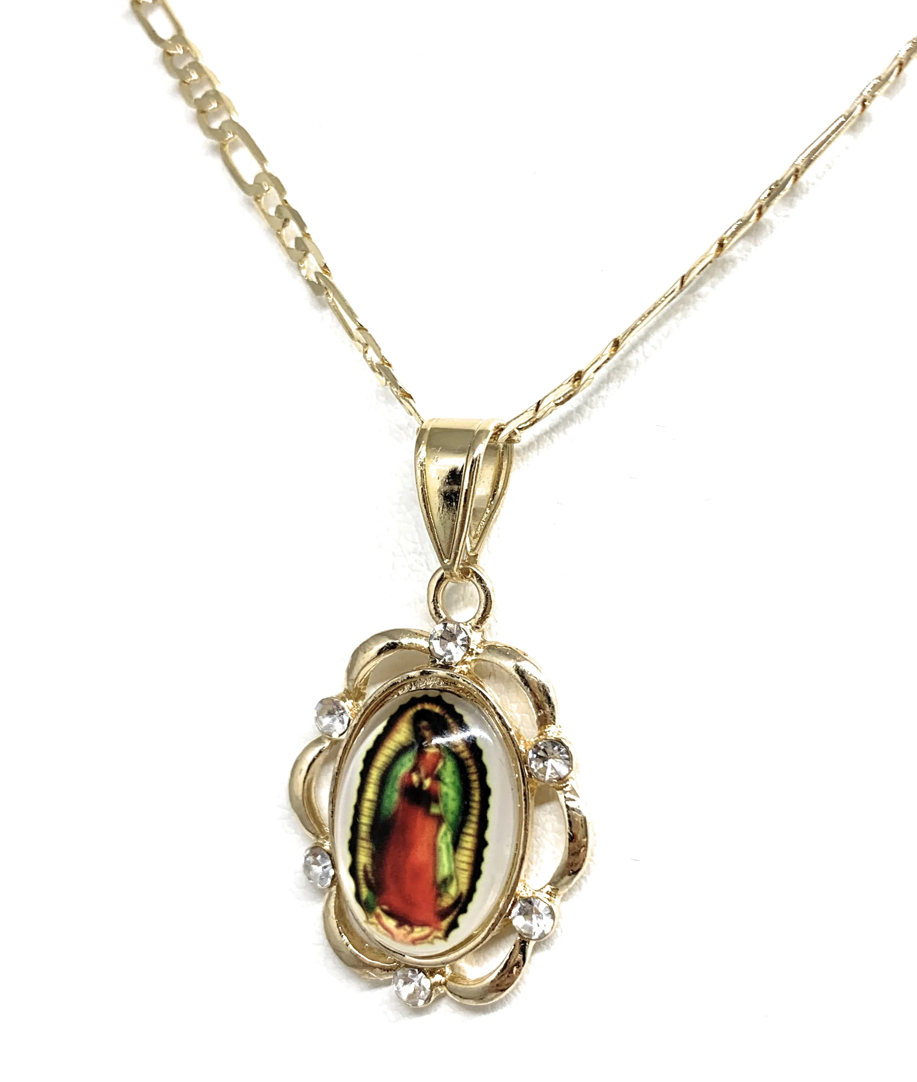 Gold Plated Virgin Mary Image Depiction CZ Pendant Necklace 24” Virgen de Guadalupe Medalla - Image 3