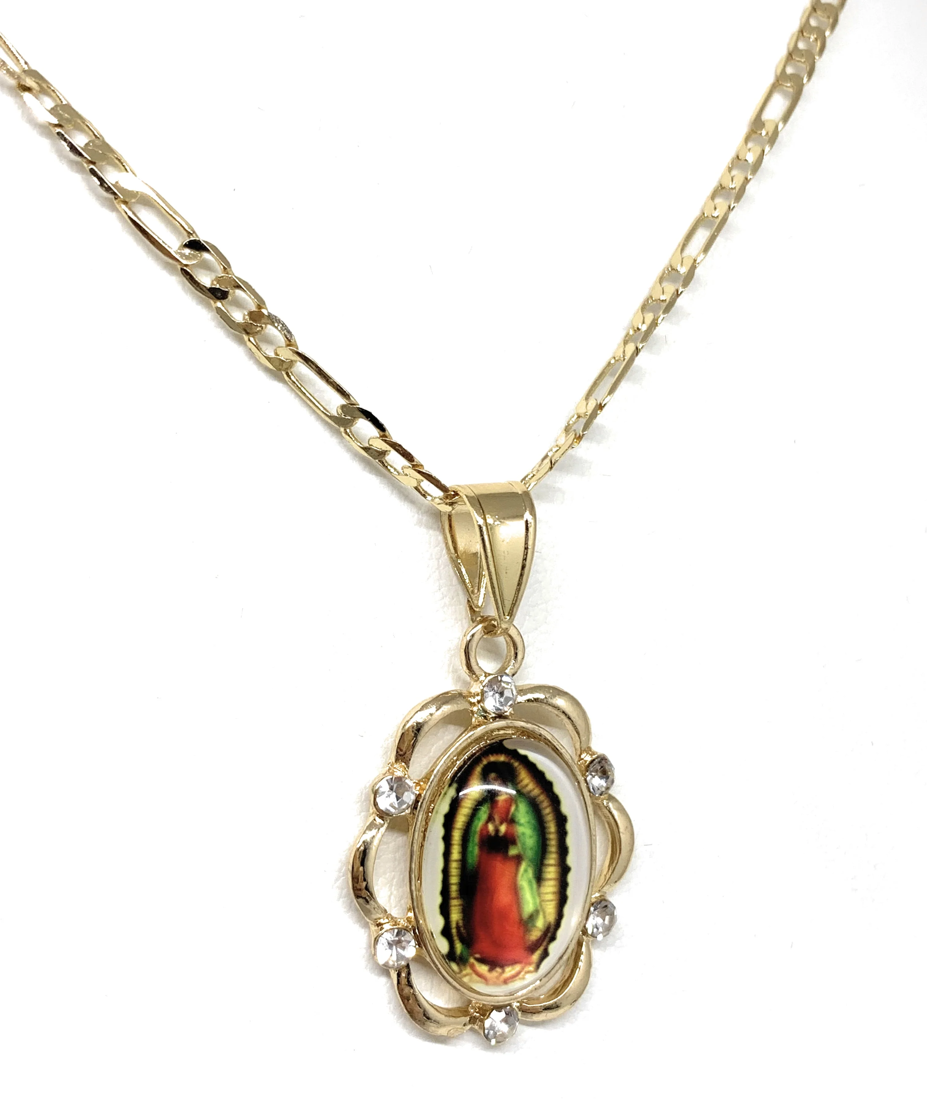 Gold Plated Virgin Mary Image Depiction CZ Pendant Necklace 24” Virgen de Guadalupe Medalla - Image 4