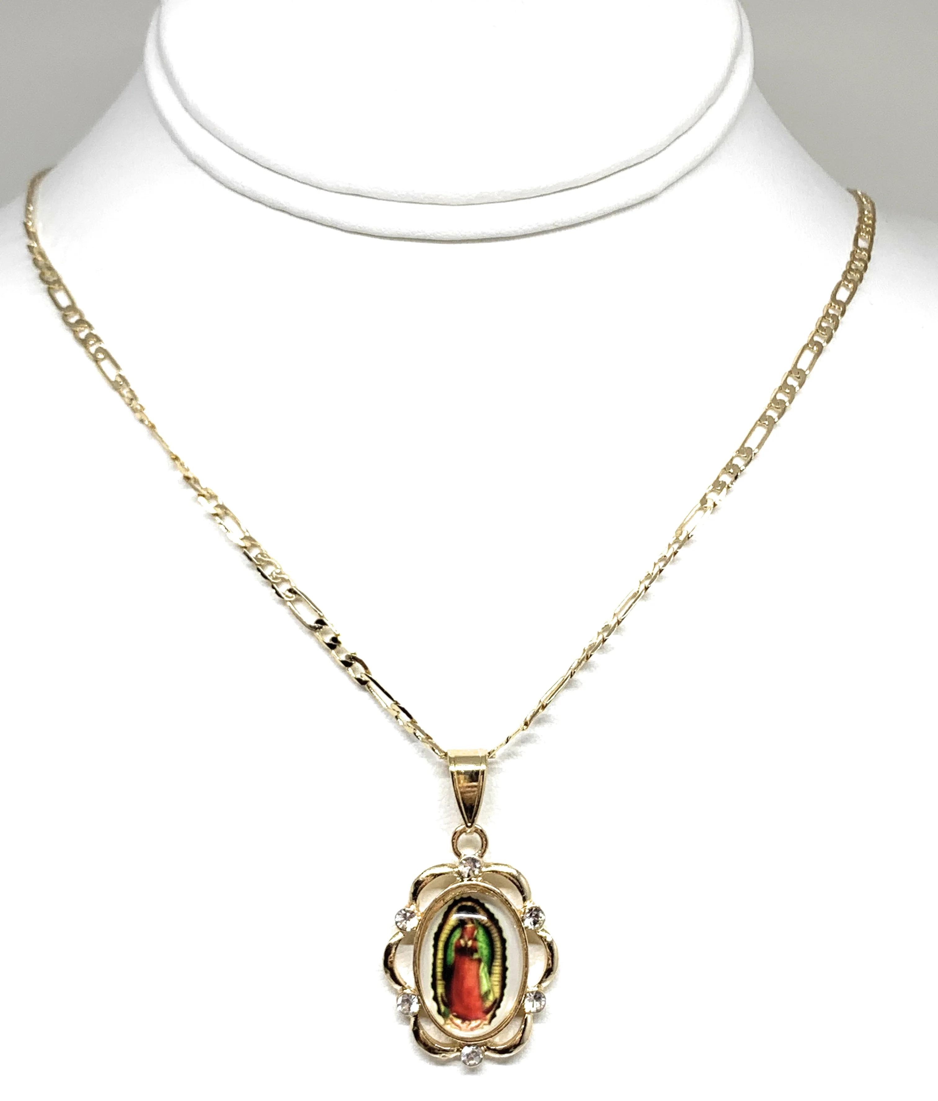 Gold Plated Virgin Mary Image Depiction CZ Pendant Necklace 24” Virgen de Guadalupe Medalla - Image 5