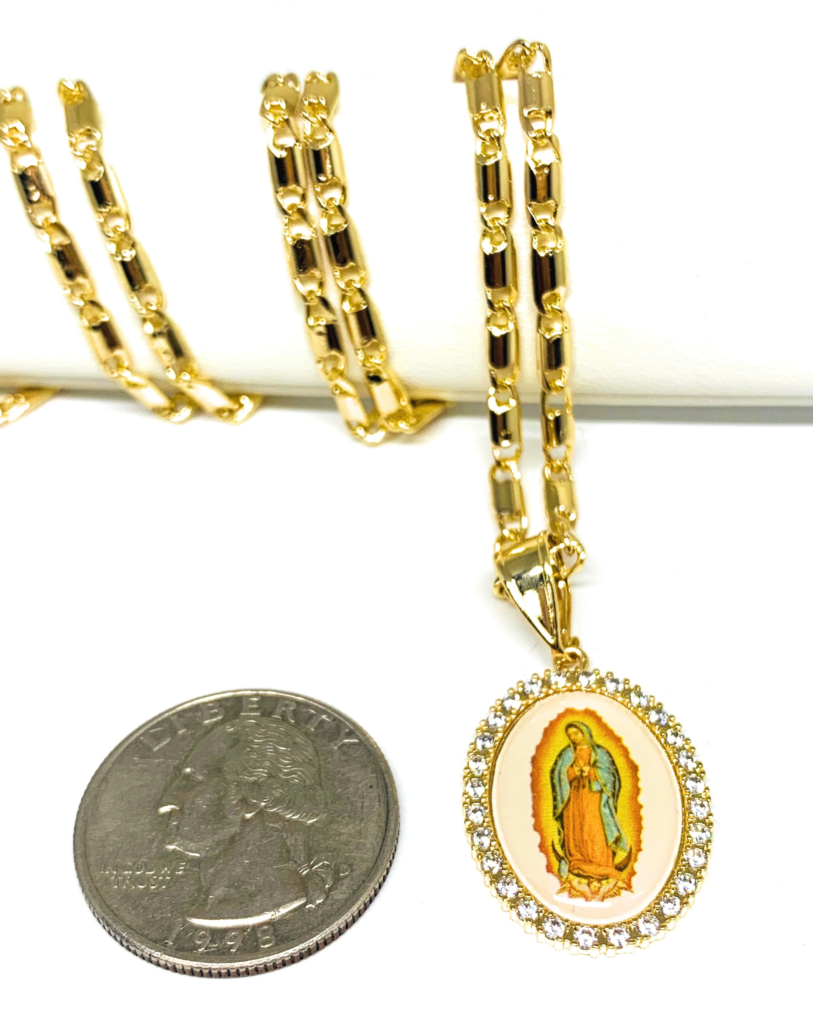 Gold Plated Virgin Mary Image Depiction Pendant Necklace 24” Virgen de Guadalupe Medalla - Image 2