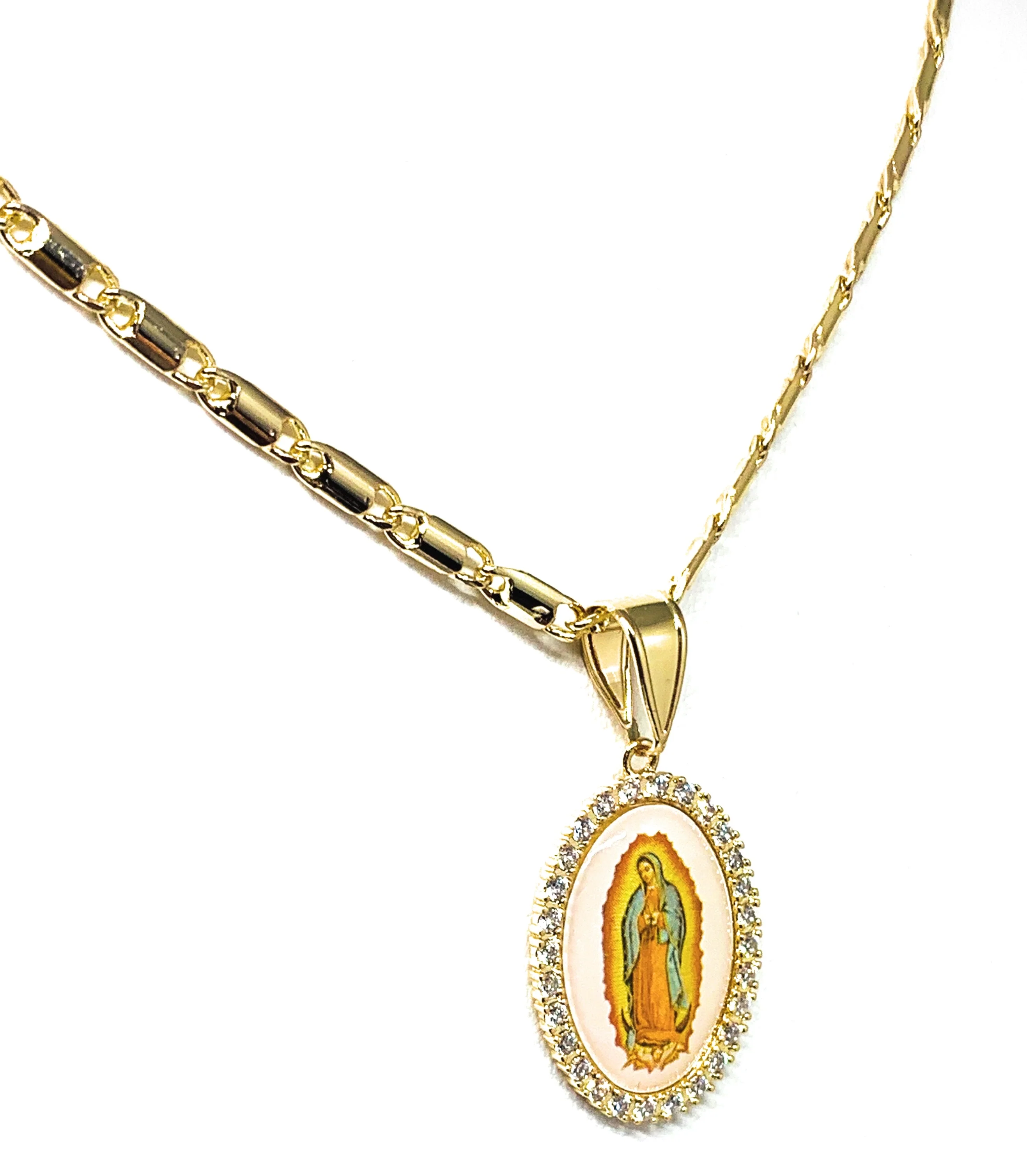 Gold Plated Virgin Mary Image Depiction Pendant Necklace 24” Virgen de Guadalupe Medalla - Image 5