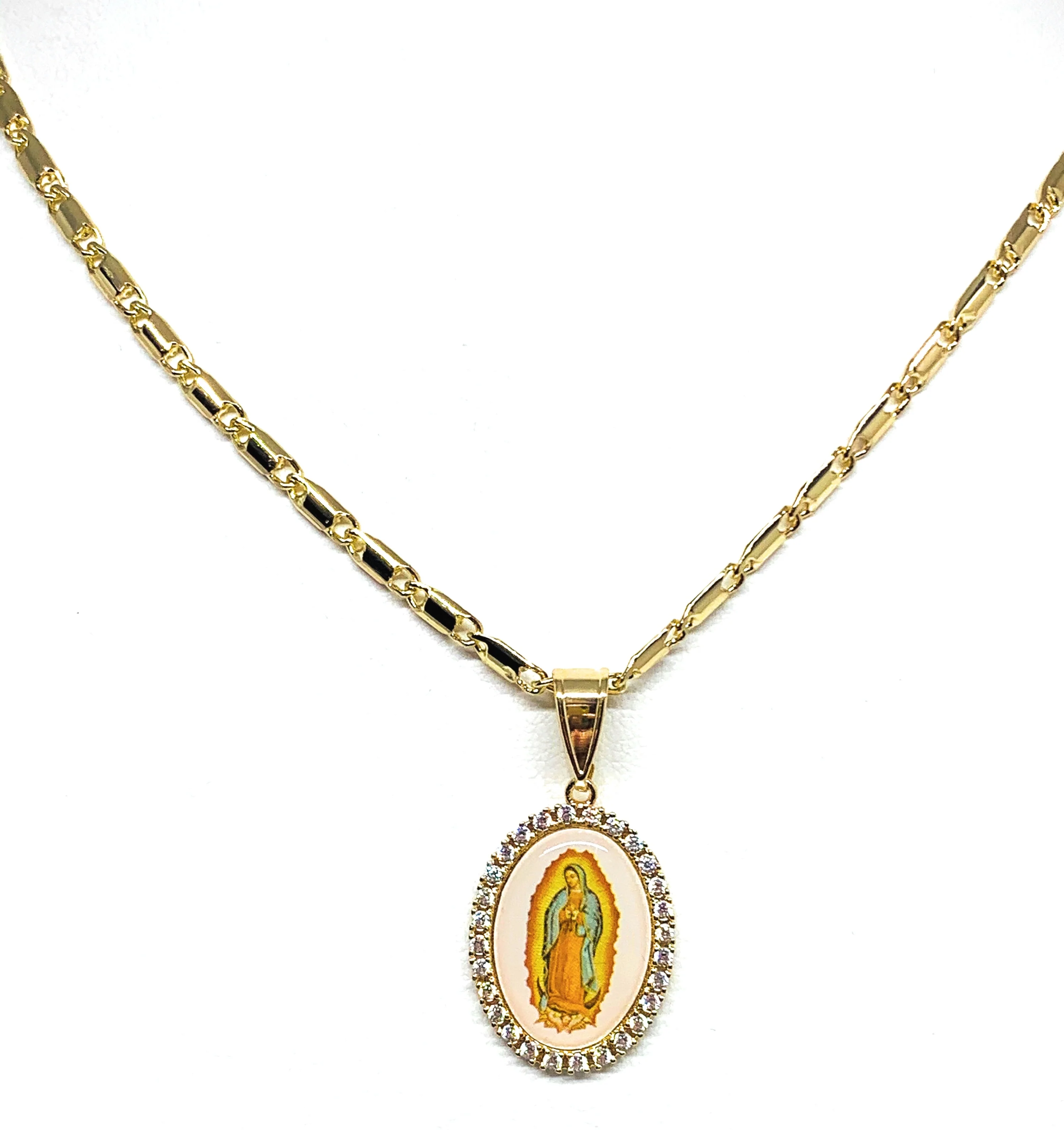 Gold Plated Virgin Mary Image Depiction Pendant Necklace 24” Virgen de Guadalupe Medalla - Image 6