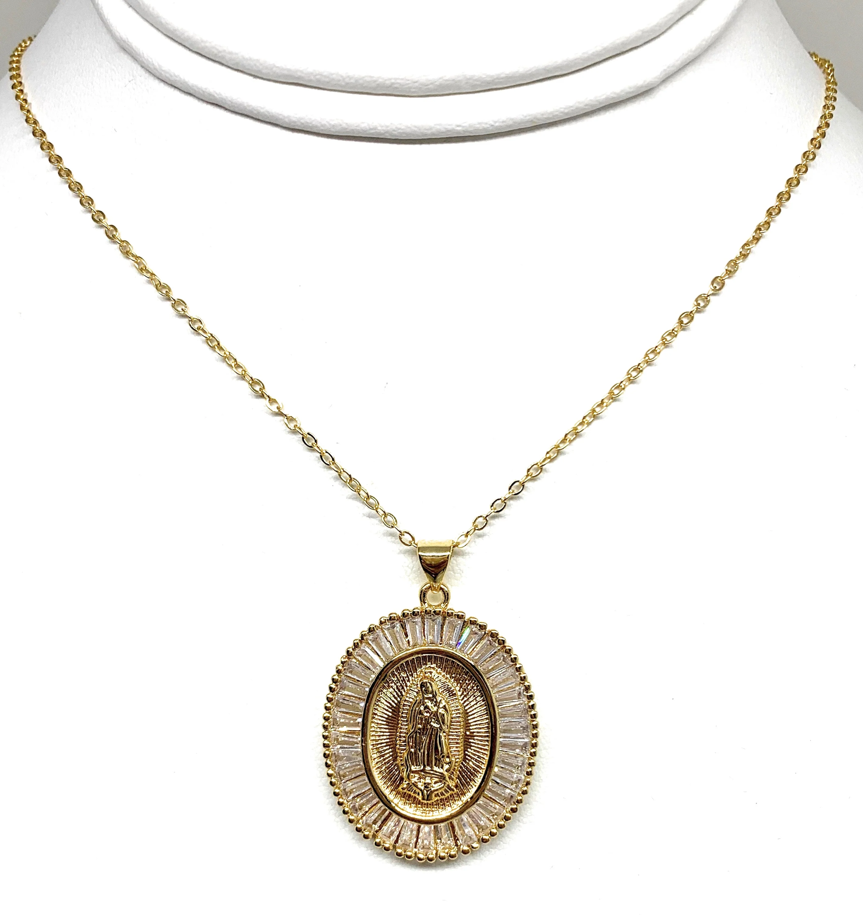 Gold Plated Virgin Mary Pendant Necklace CZ 20” Virgen de Guadalupe - Image 4