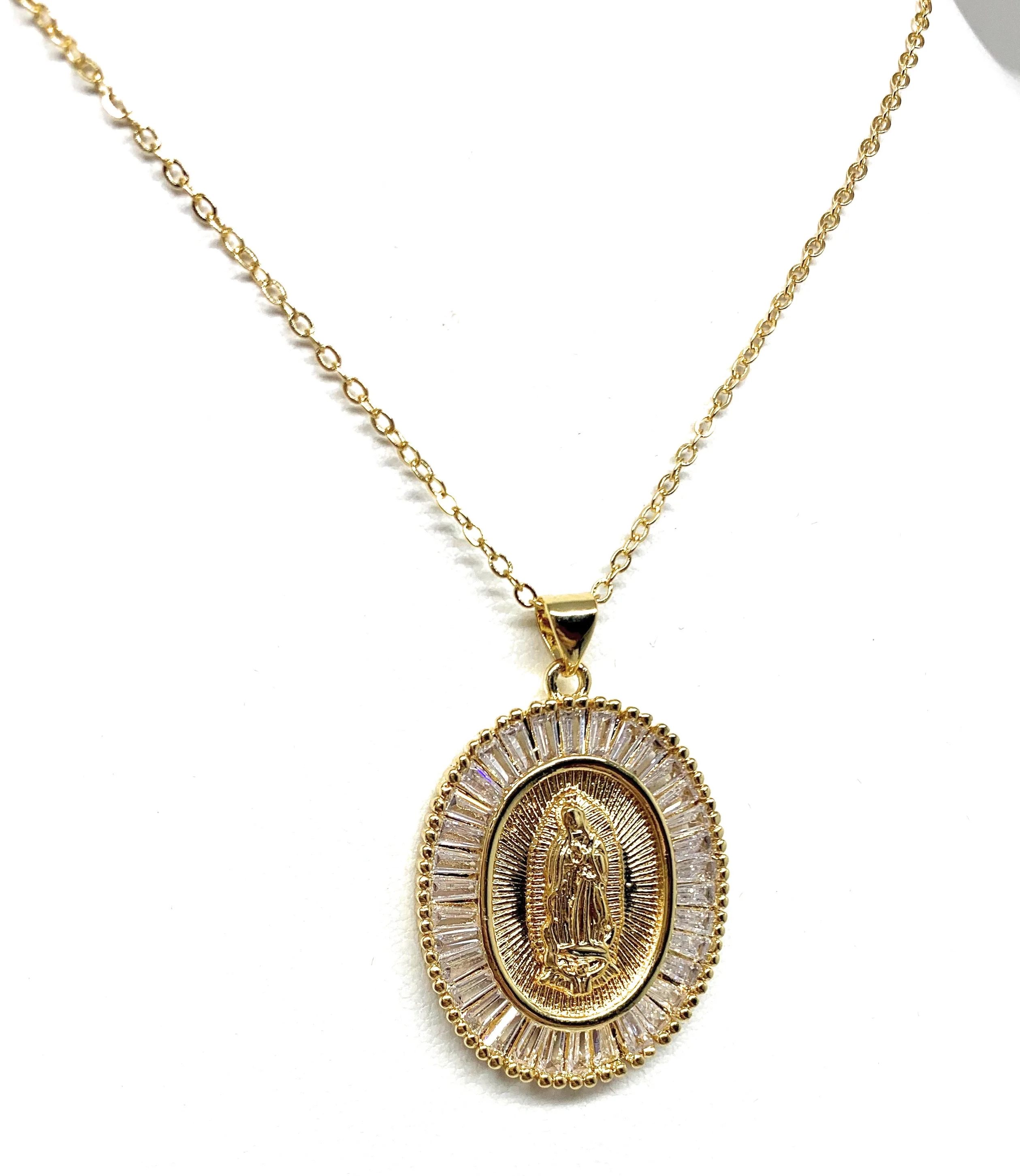 Gold Plated Virgin Mary Pendant Necklace CZ 20” Virgen de Guadalupe - Image 5