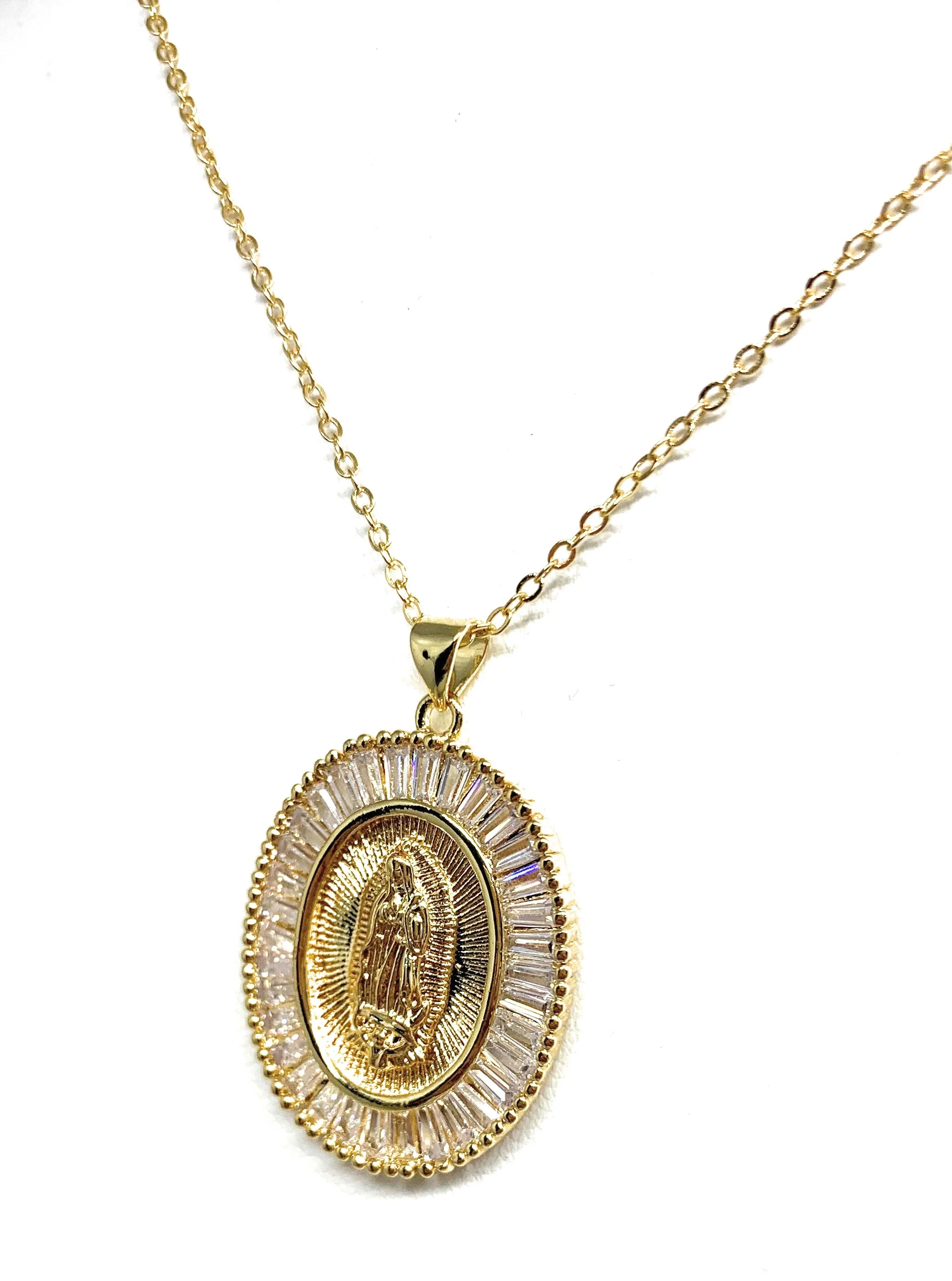 Gold Plated Virgin Mary Pendant Necklace CZ 20” Virgen de Guadalupe - Image 6