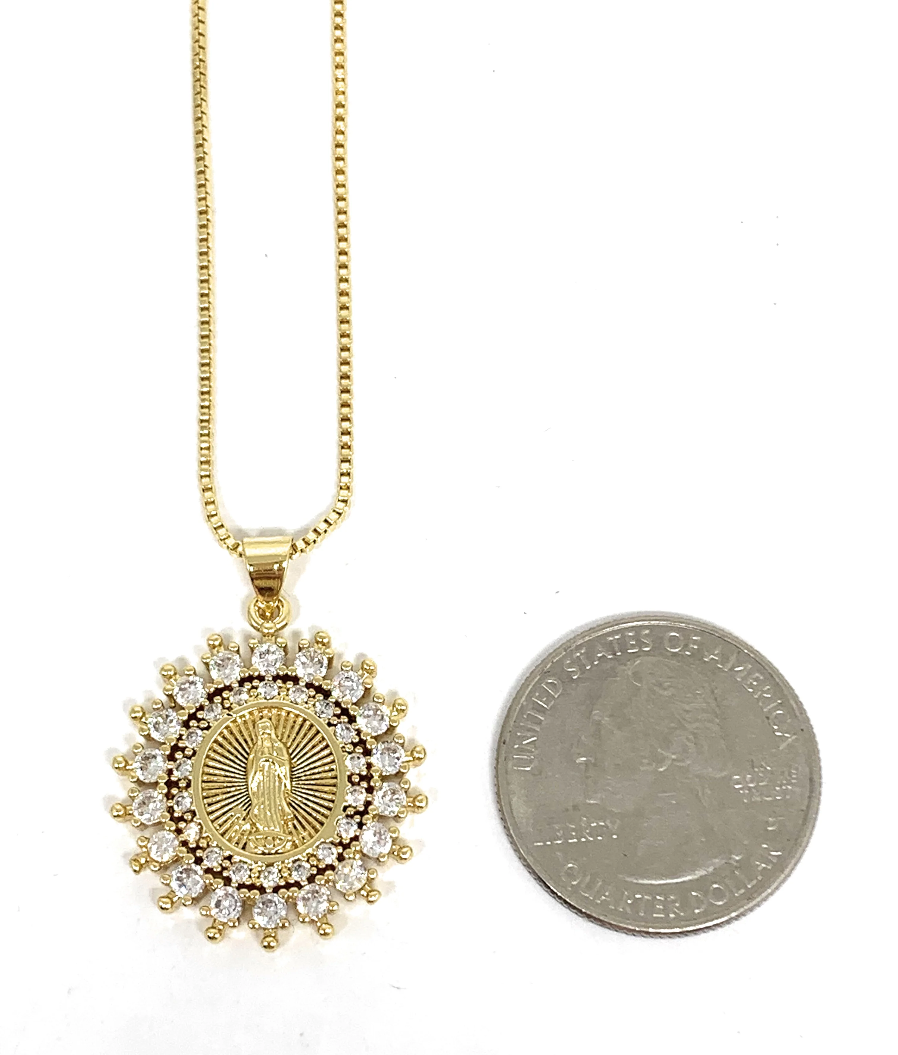 Gold Plated Virgin Mary Pendant Necklace CZ 20” Virgen de Guadalupe - Image 2