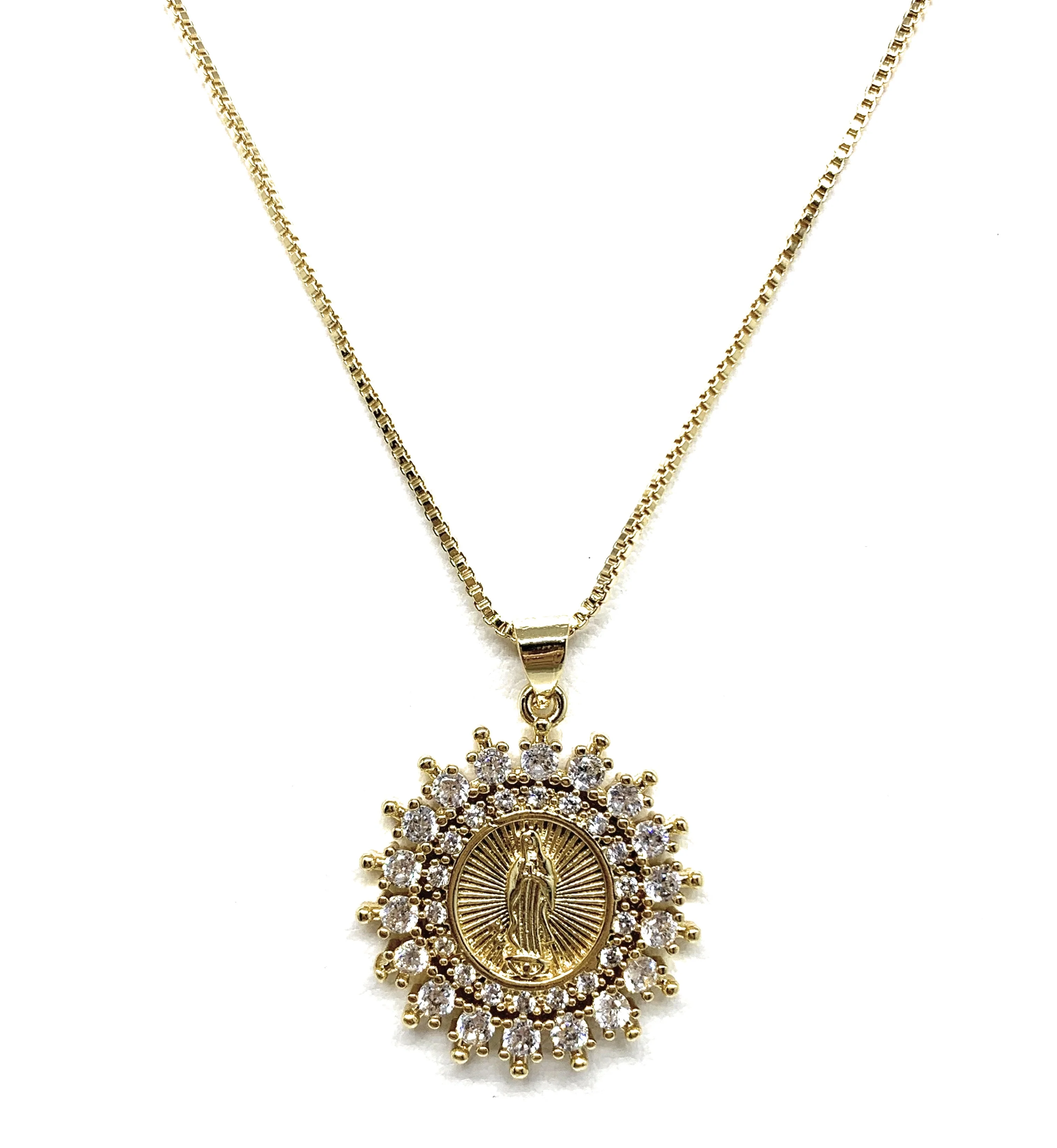 Gold Plated Virgin Mary Pendant Necklace CZ 20” Virgen de Guadalupe - Image 3