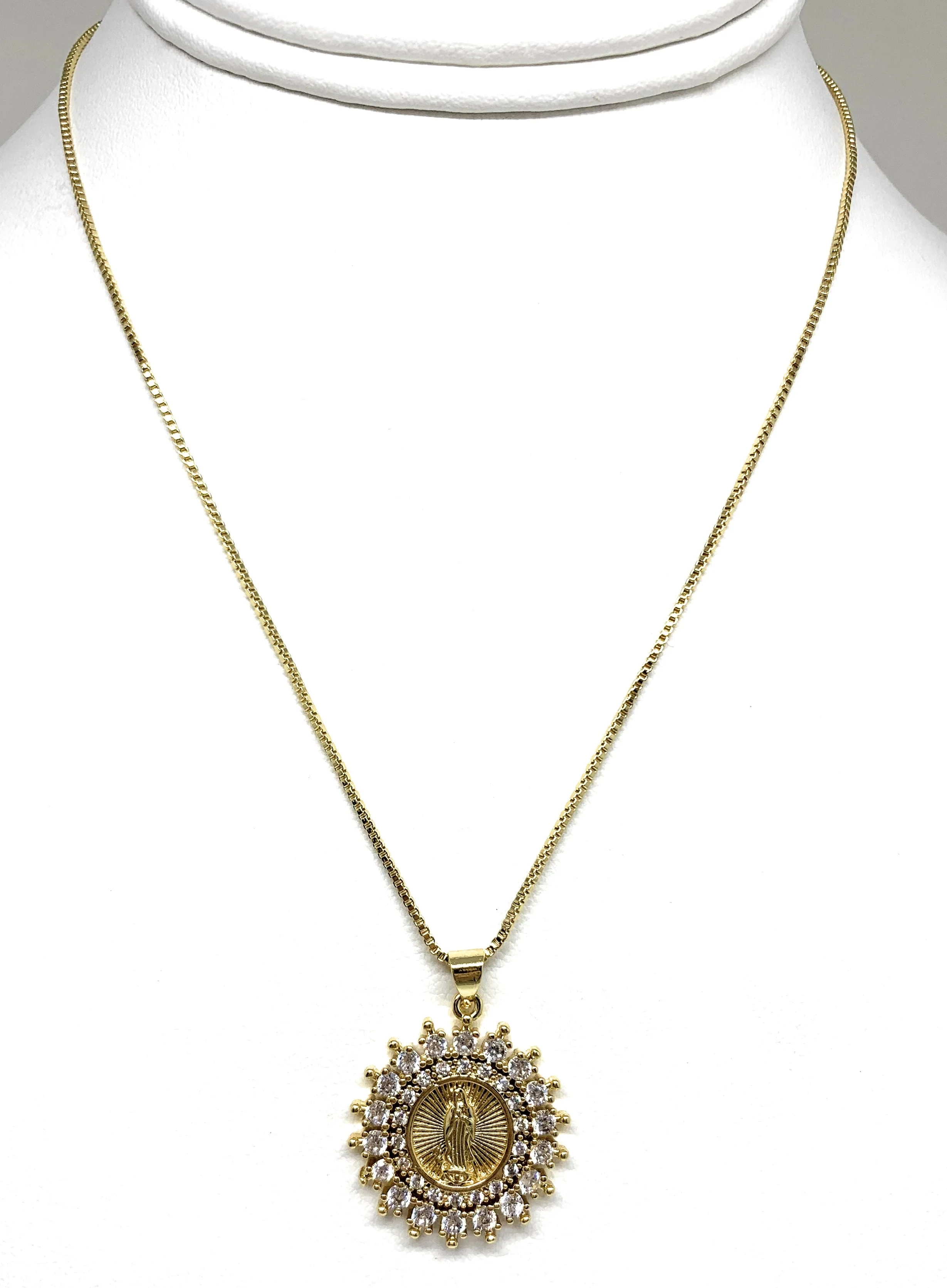 Gold Plated Virgin Mary Pendant Necklace CZ 20” Virgen de Guadalupe - Image 4