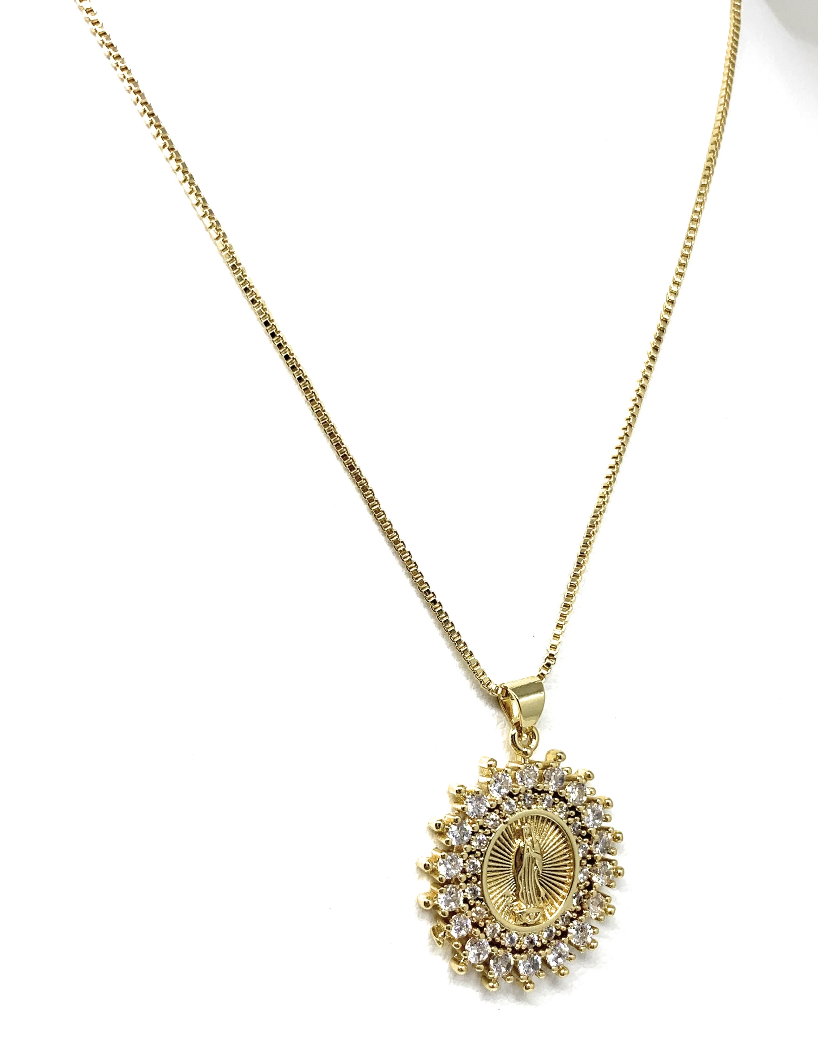 Gold Plated Virgin Mary Pendant Necklace CZ 20” Virgen de Guadalupe - Image 5