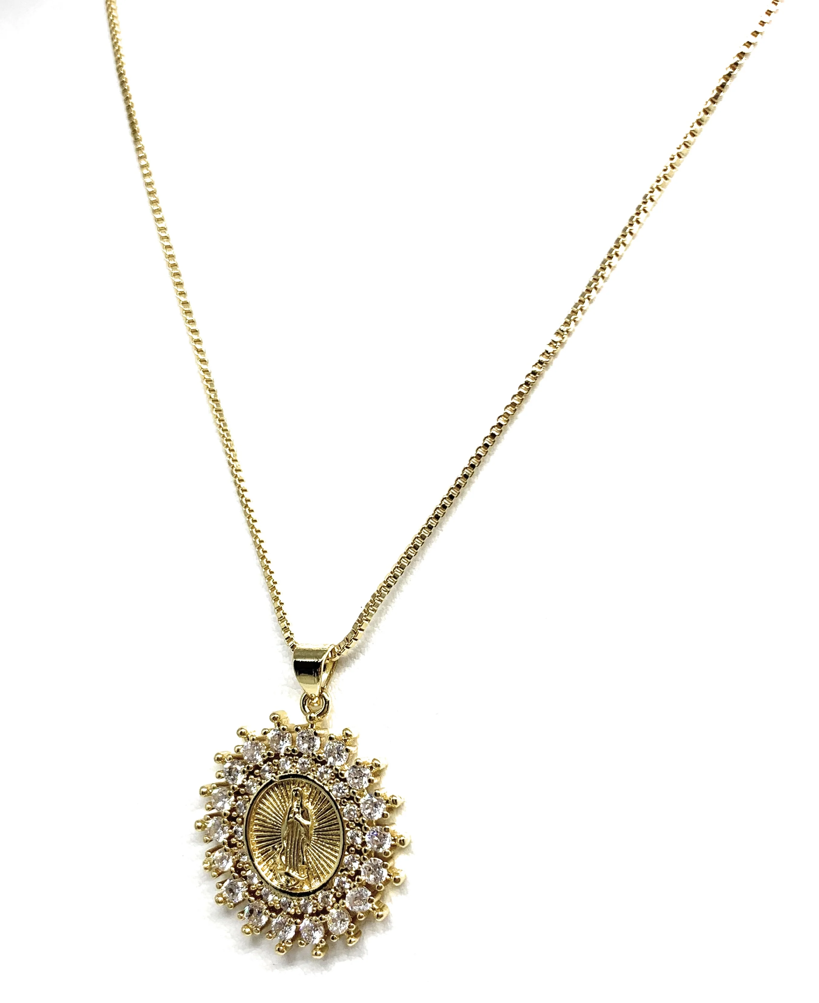 Gold Plated Virgin Mary Pendant Necklace CZ 20” Virgen de Guadalupe - Image 6