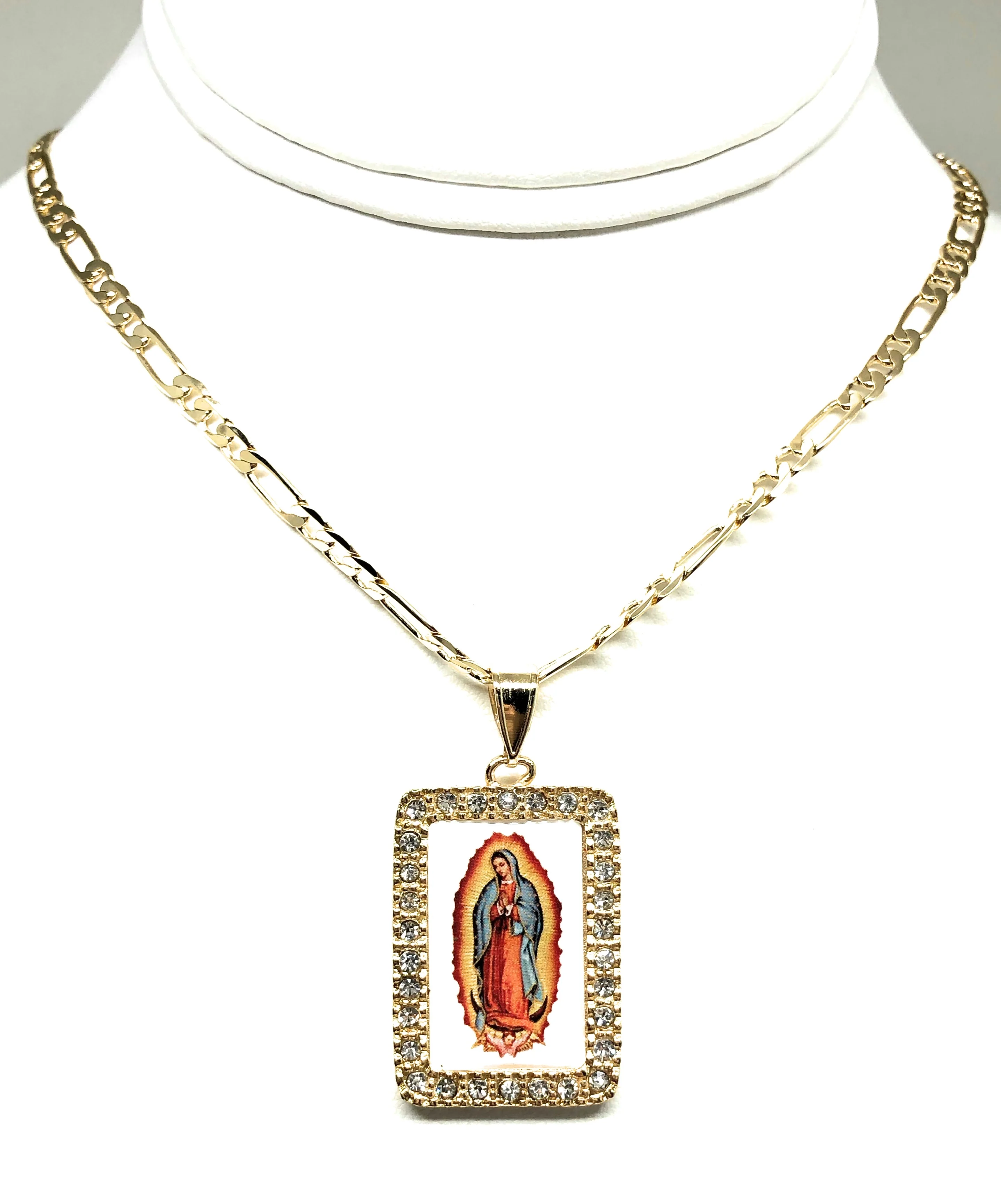 Gold Plated Virgin Mary Pendant Necklace Figaro 24” Virgen de Guadalupe Medalla Oro Laminado - Image 4
