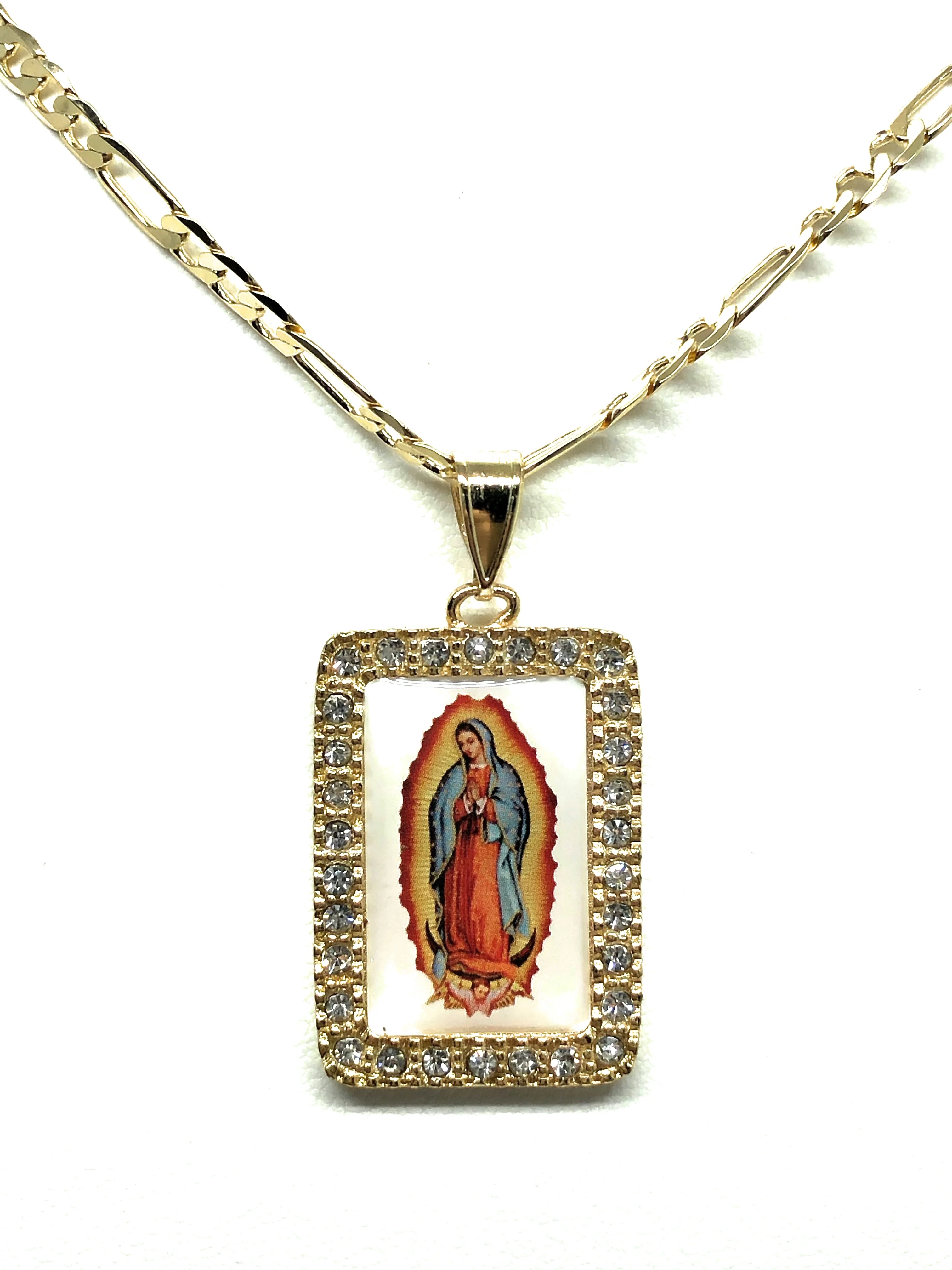 Gold Plated Virgin Mary Pendant Necklace Figaro 24” Virgen de Guadalupe Medalla Oro Laminado - Image 5