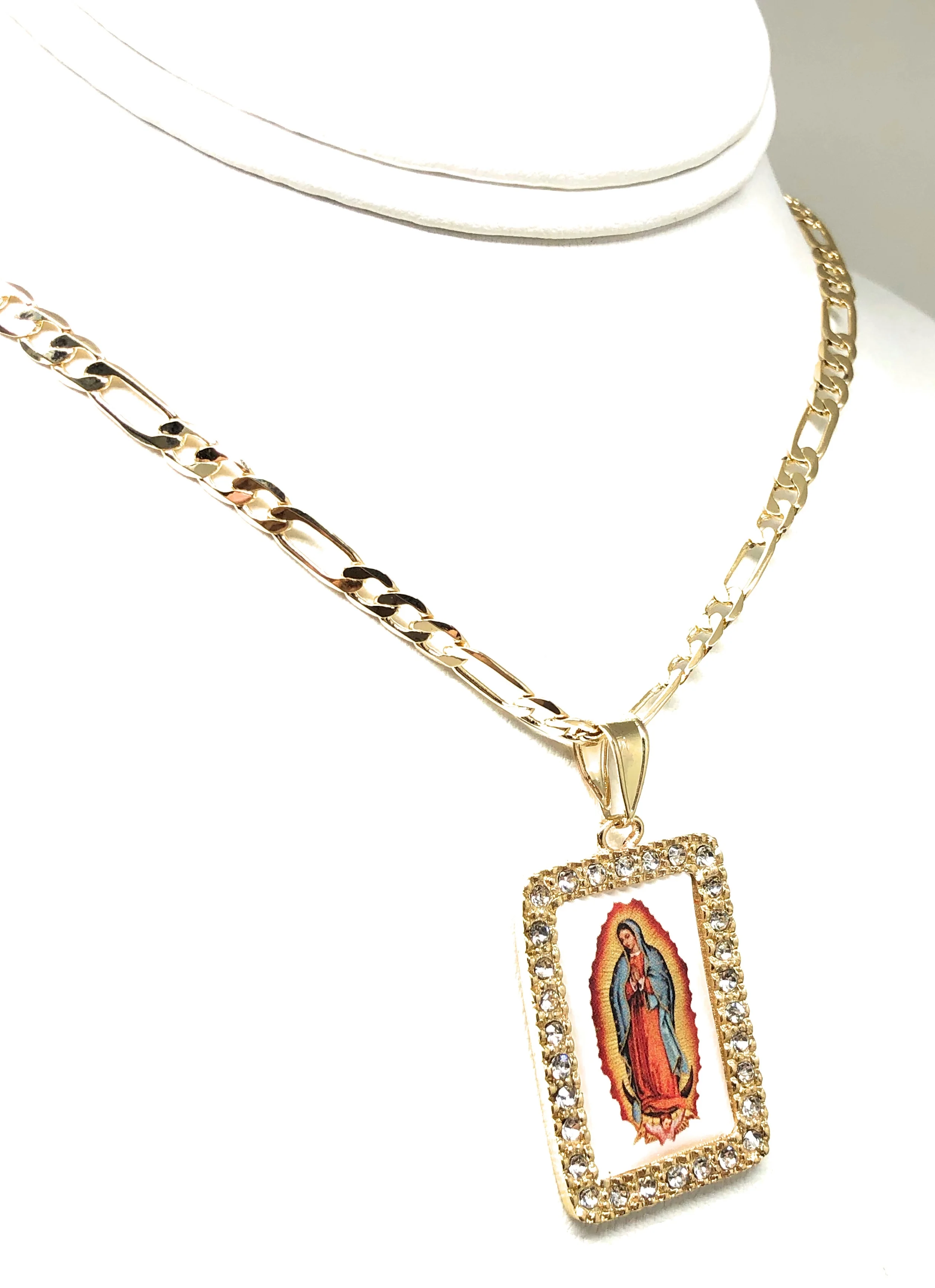 Gold Plated Virgin Mary Pendant Necklace Figaro 24” Virgen de Guadalupe Medalla Oro Laminado - Image 6