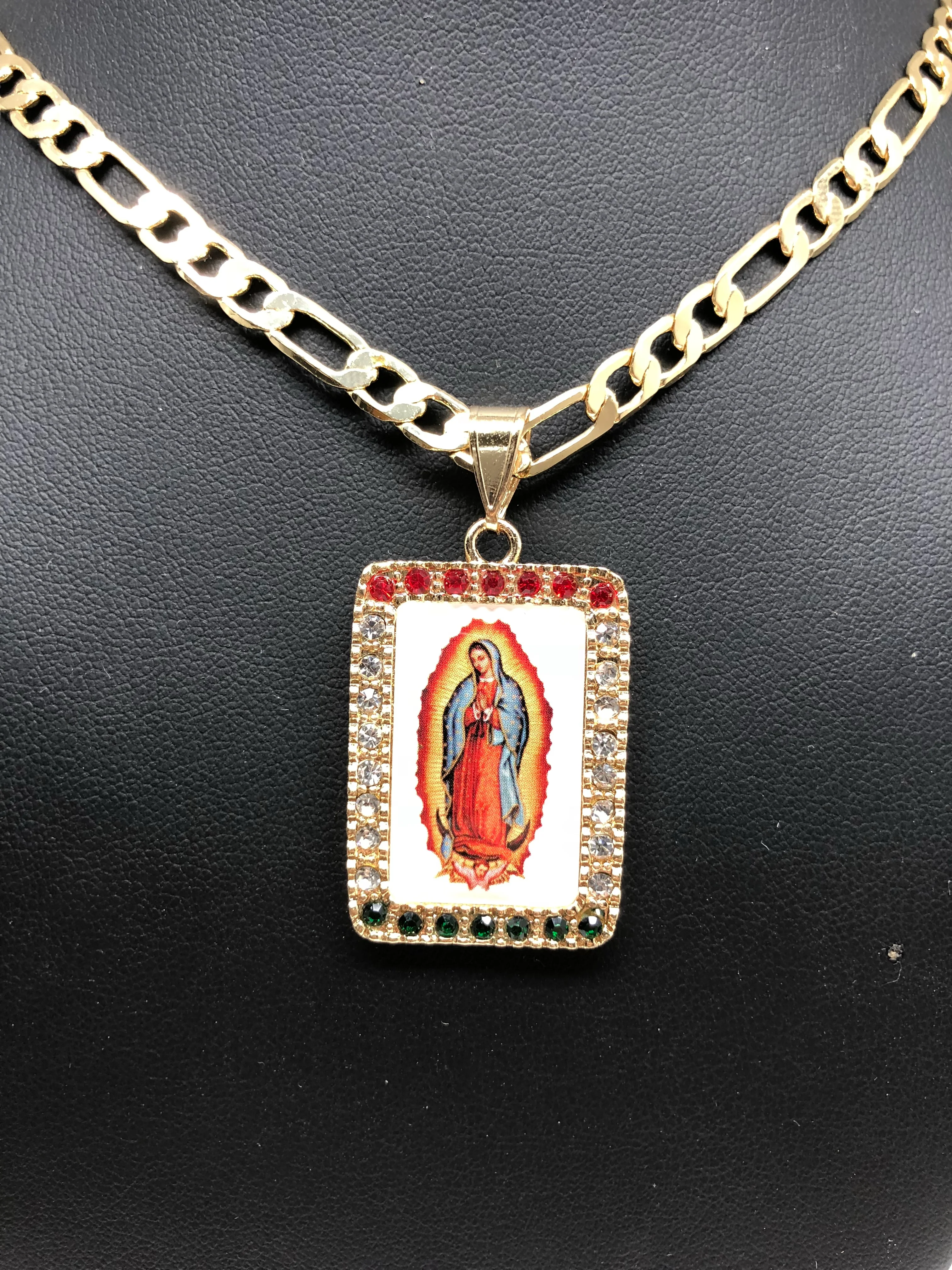 Gold Plated Virgin Mary Pendant Necklace Figaro 26" Virgen de Guadalupe Medalla Oro Laminado - Image 5