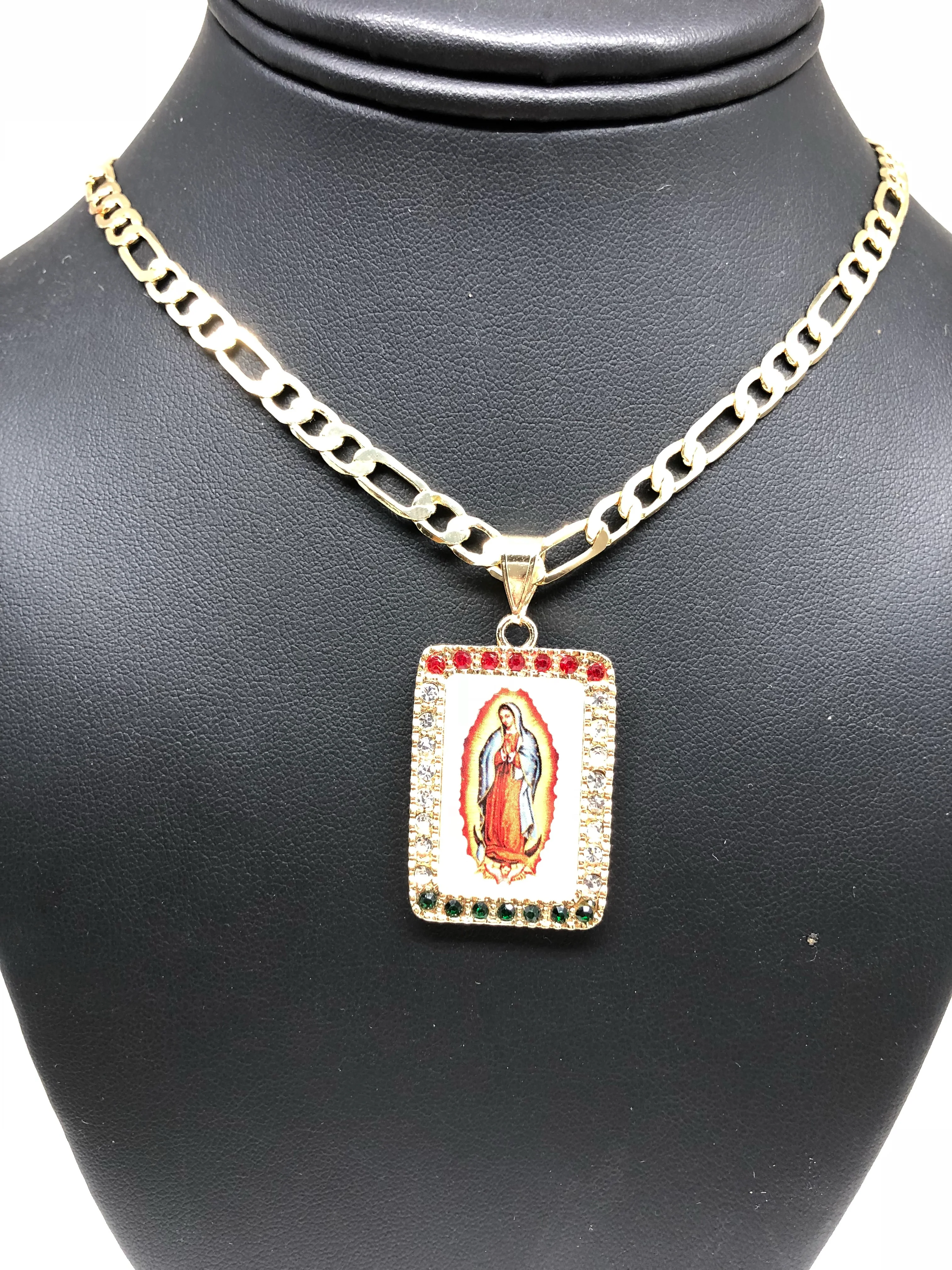 Gold Plated Virgin Mary Pendant Necklace Figaro 26" Virgen de Guadalupe Medalla Oro Laminado - Image 6
