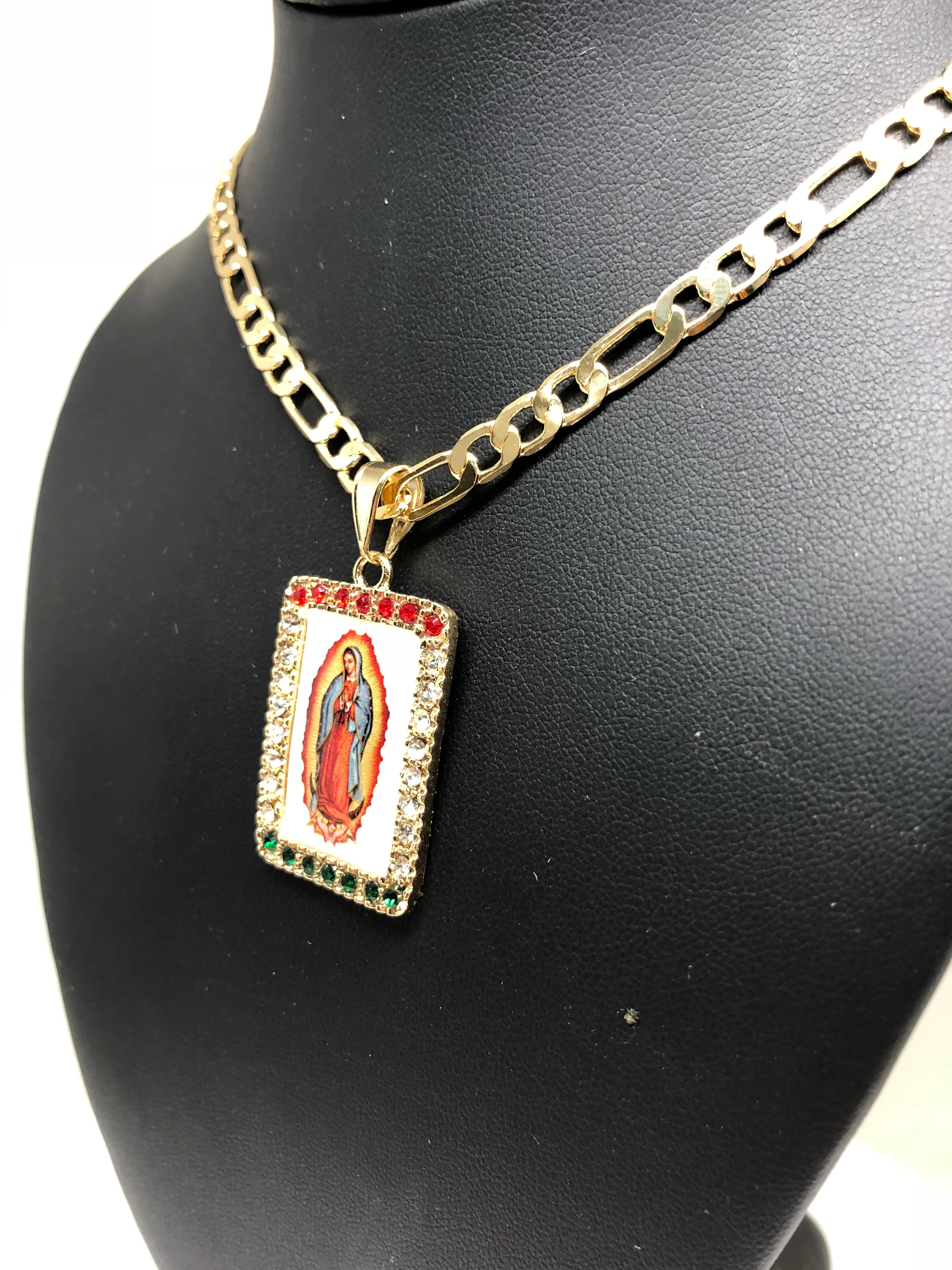 Gold Plated Virgin Mary Pendant Necklace Figaro 26" Virgen de Guadalupe Medalla Oro Laminado - Image 7