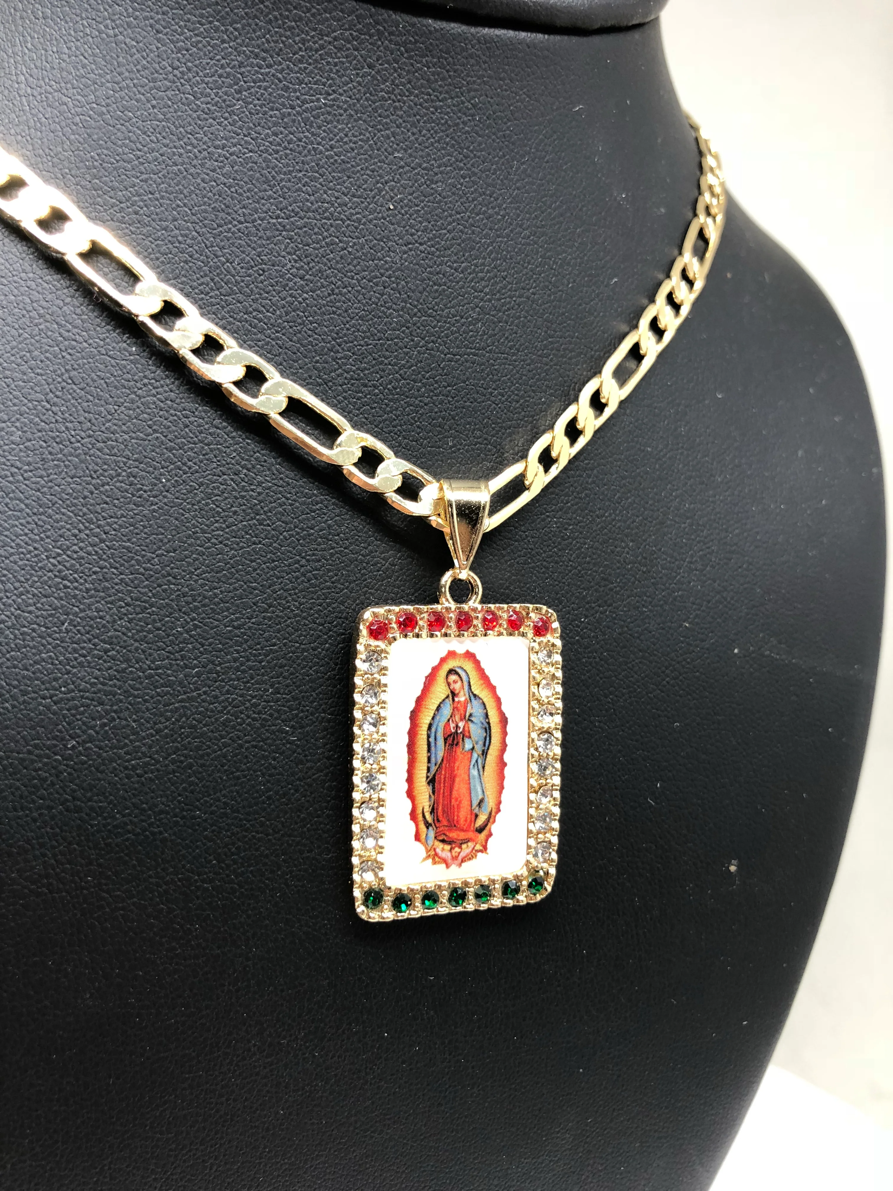 Gold Plated Virgin Mary Pendant Necklace Figaro 26" Virgen de Guadalupe Medalla Oro Laminado - Image 9
