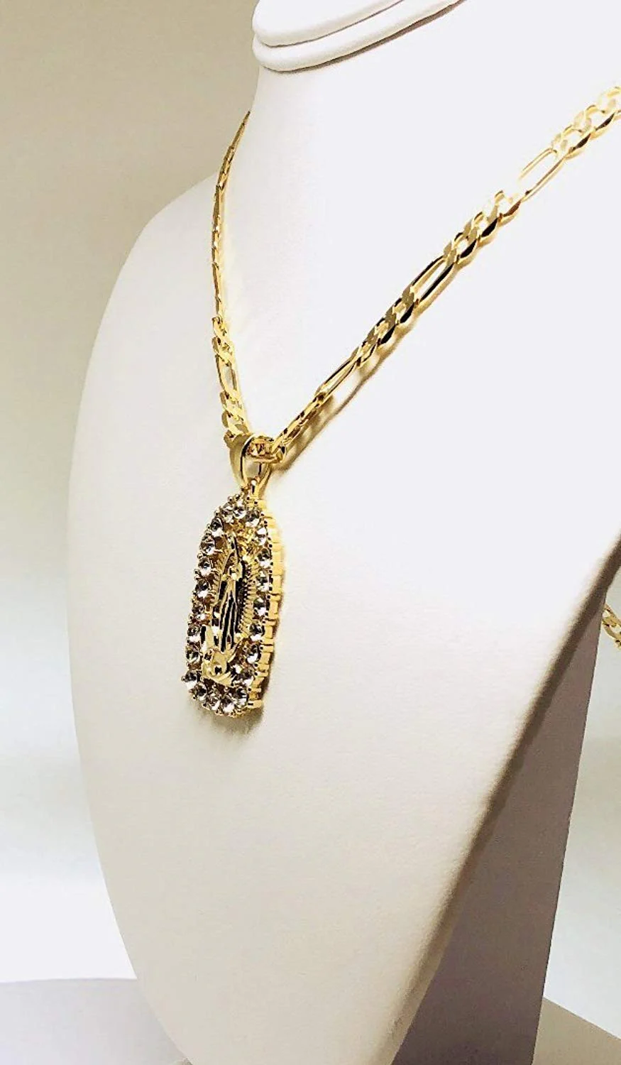 Gold Plated Virgin Mary Pendant Necklace Figaro 24" Virgen de Guadalupe Medalla Oro Laminado - Image 4