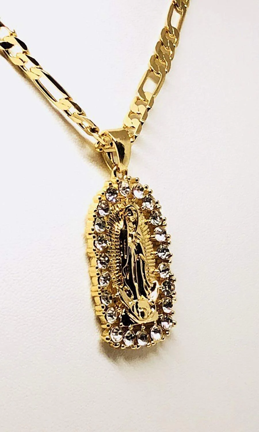 Gold Plated Virgin Mary Pendant Necklace Figaro 24" Virgen de Guadalupe Medalla Oro Laminado - Image 6