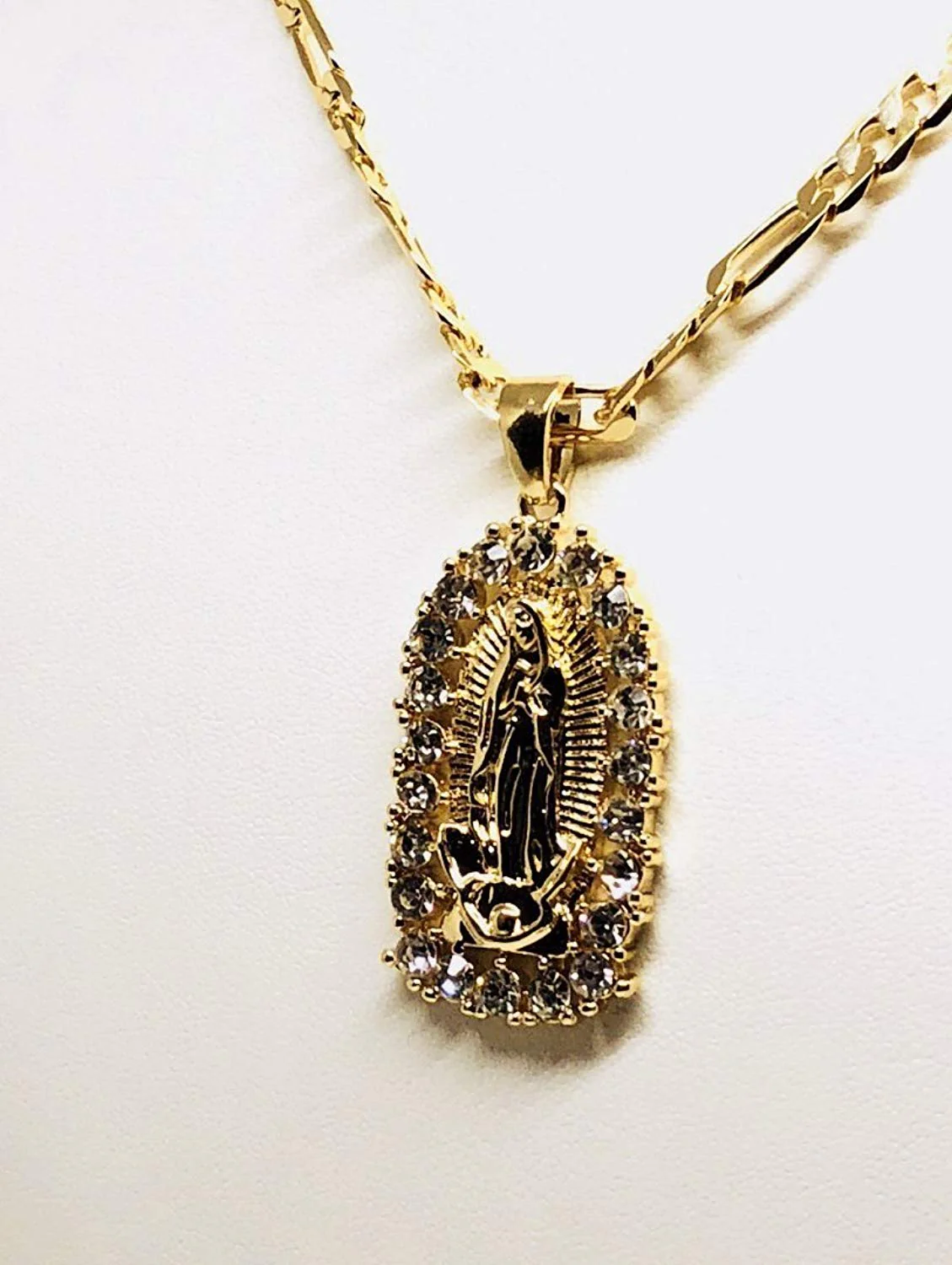 Gold Plated Virgin Mary Pendant Necklace Figaro 24" Virgen de Guadalupe Medalla Oro Laminado - Image 8