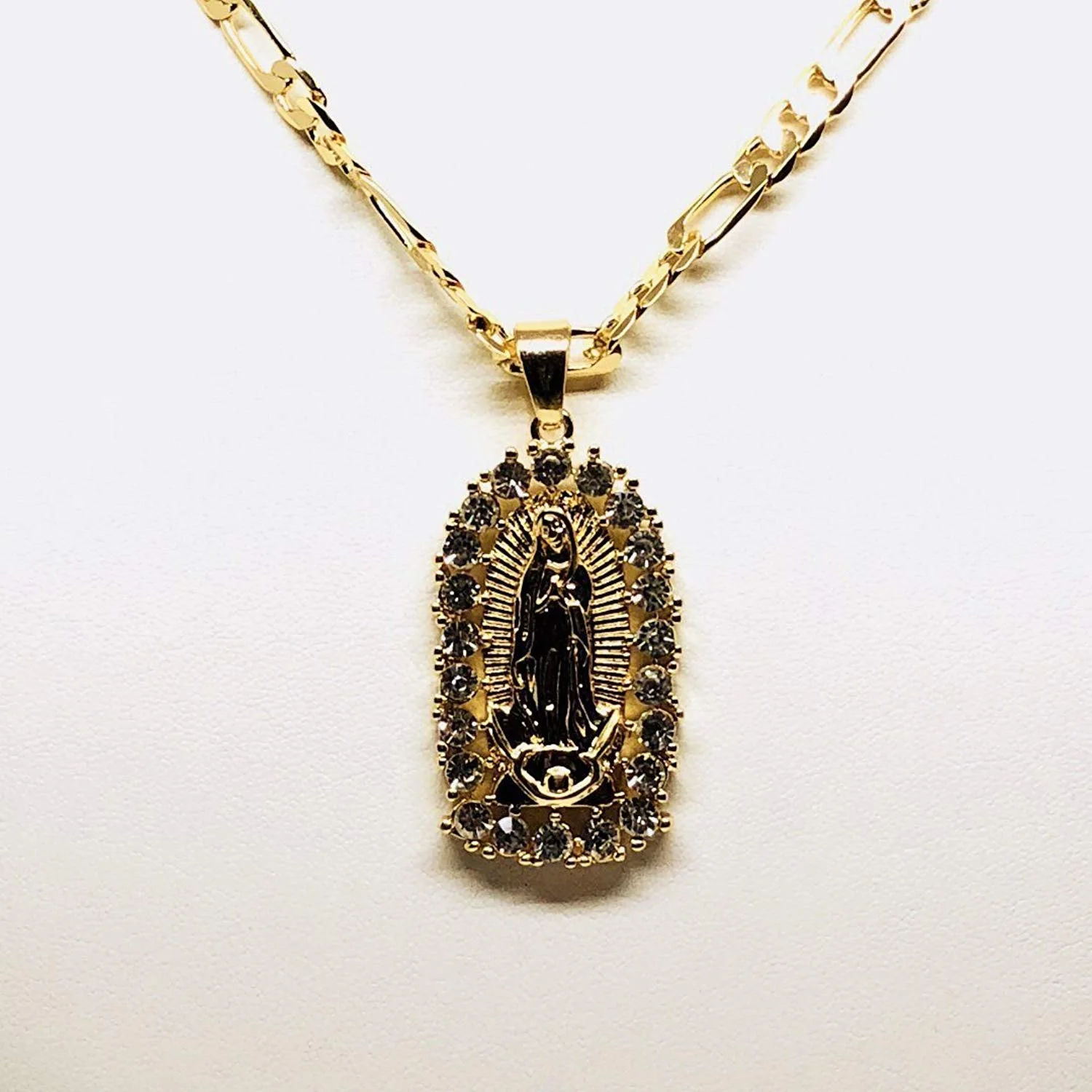 Gold Plated Virgin Mary Pendant Necklace Figaro 24" Virgen de Guadalupe Medalla Oro Laminado - Image 9