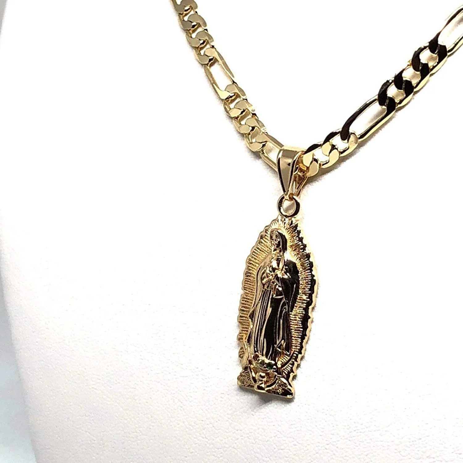 Gold Plated Virgin Mary Pendant Necklace Figaro 24" Virgen de Guadalupe Medalla Oro Laminado - Image 4