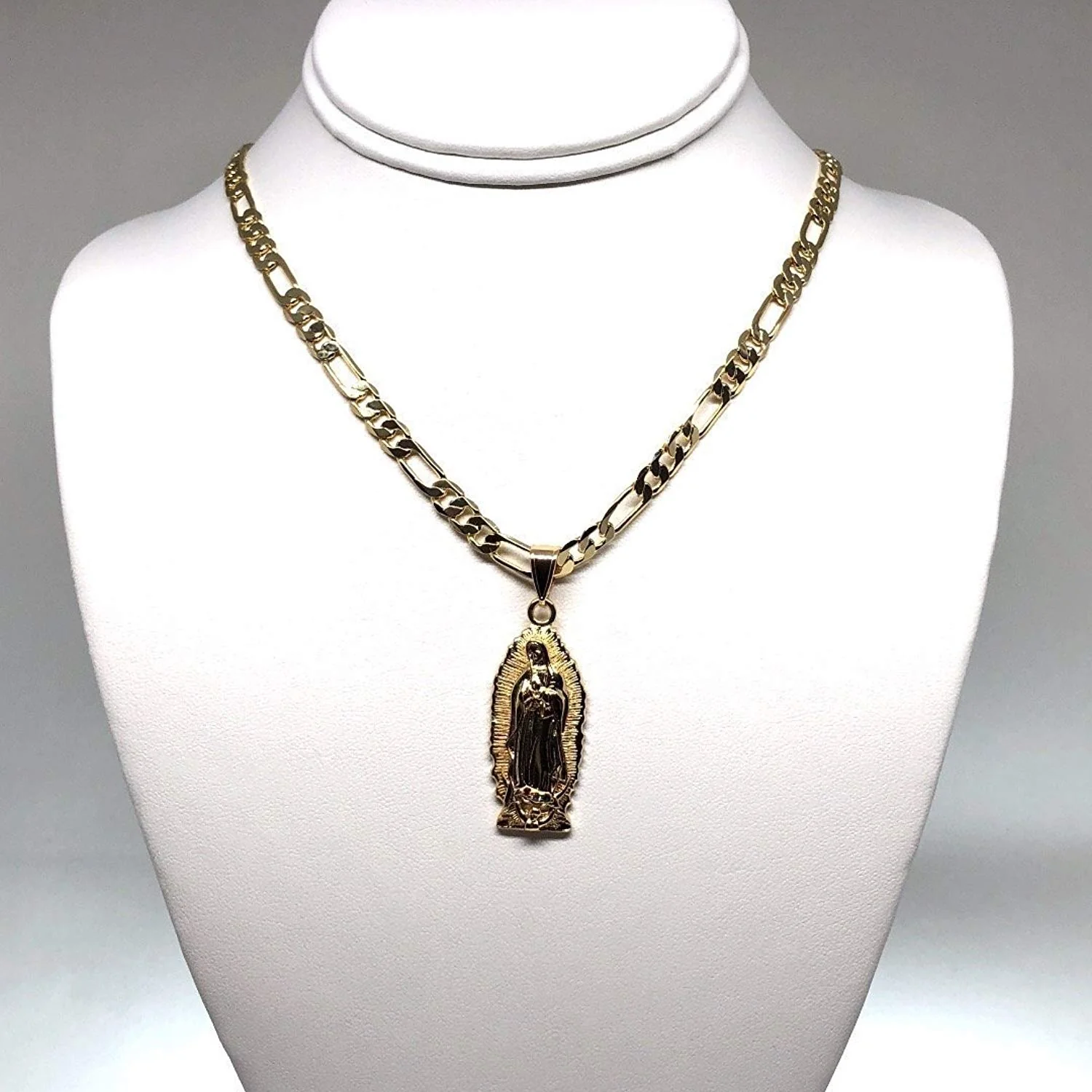 Gold Plated Virgin Mary Pendant Necklace Figaro 24" Virgen de Guadalupe Medalla Oro Laminado - Image 8