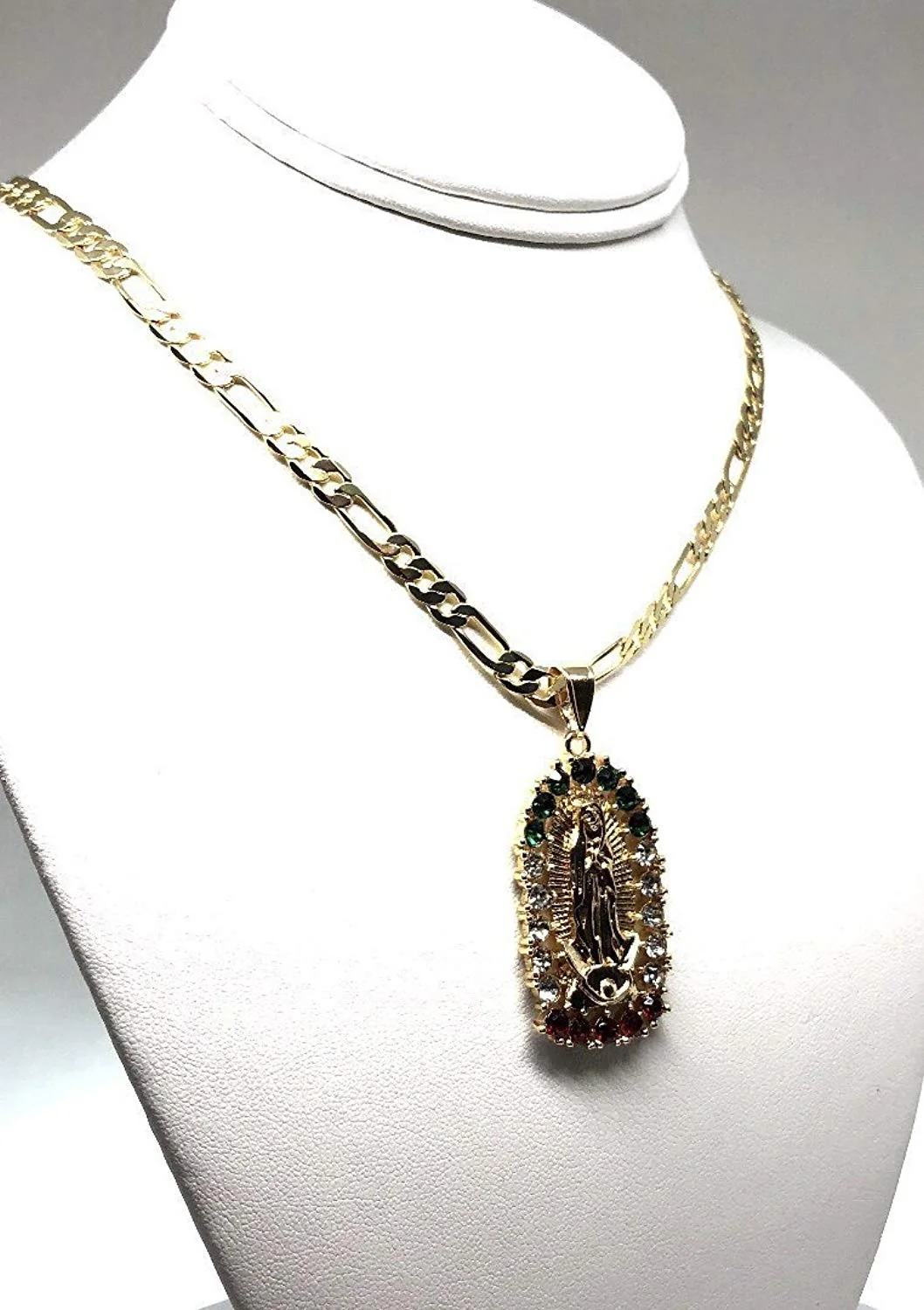 Gold Plated Virgin Mary Pendant Necklace Figaro 24" Virgen de Guadalupe Medalla Oro Laminado - Image 3