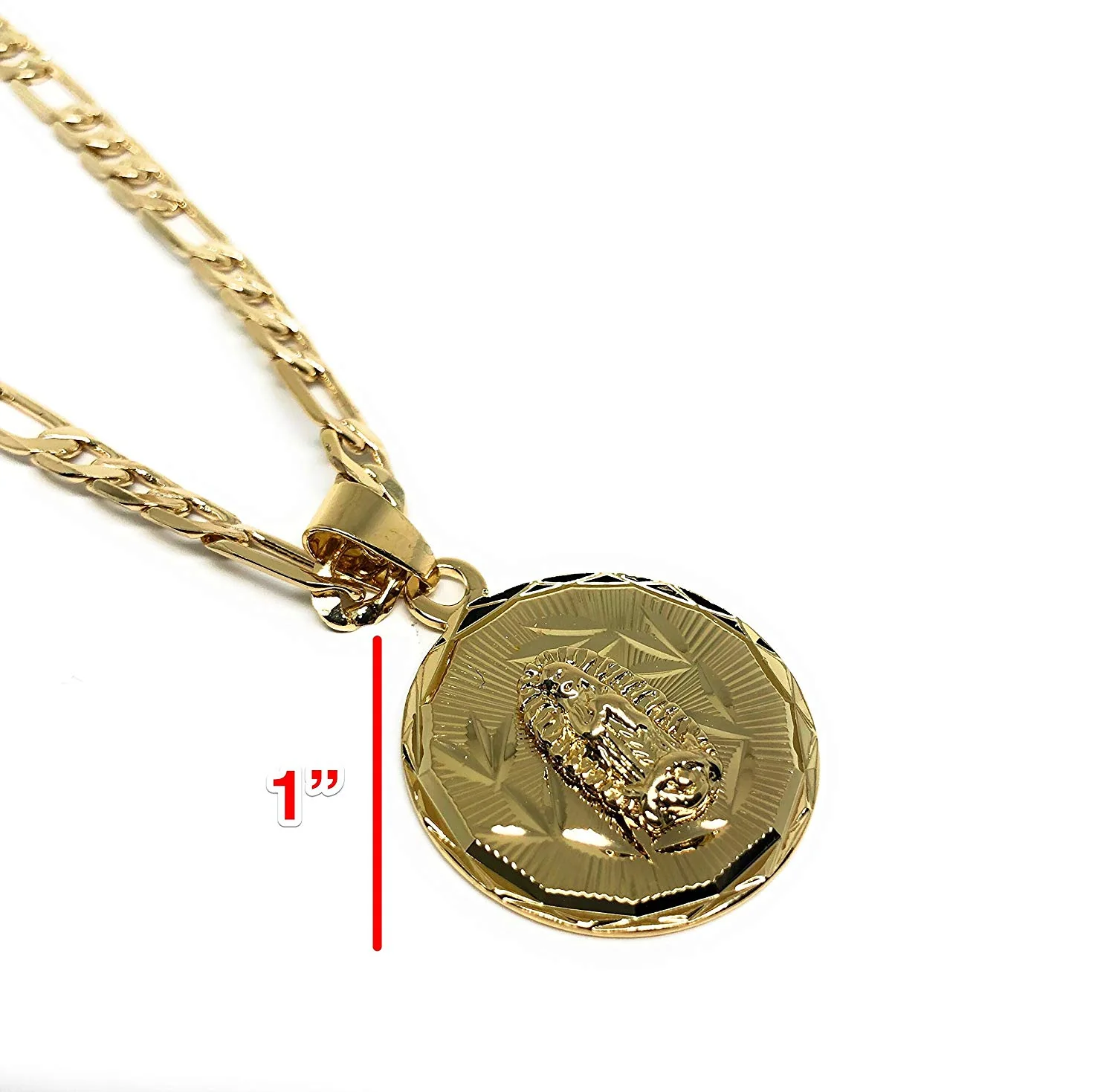 Gold Plated Virgin Mary Pendant Necklace Figaro 26" Virgen De Guadalupe Medalla Oro Laminado - Image 2