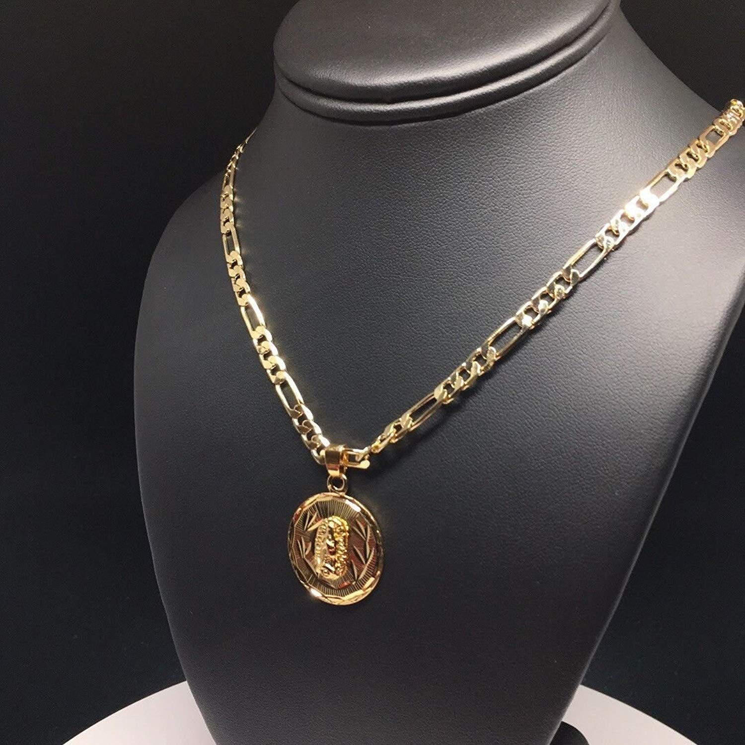Gold Plated Virgin Mary Pendant Necklace Figaro 26" Virgen De Guadalupe Medalla Oro Laminado - Image 5