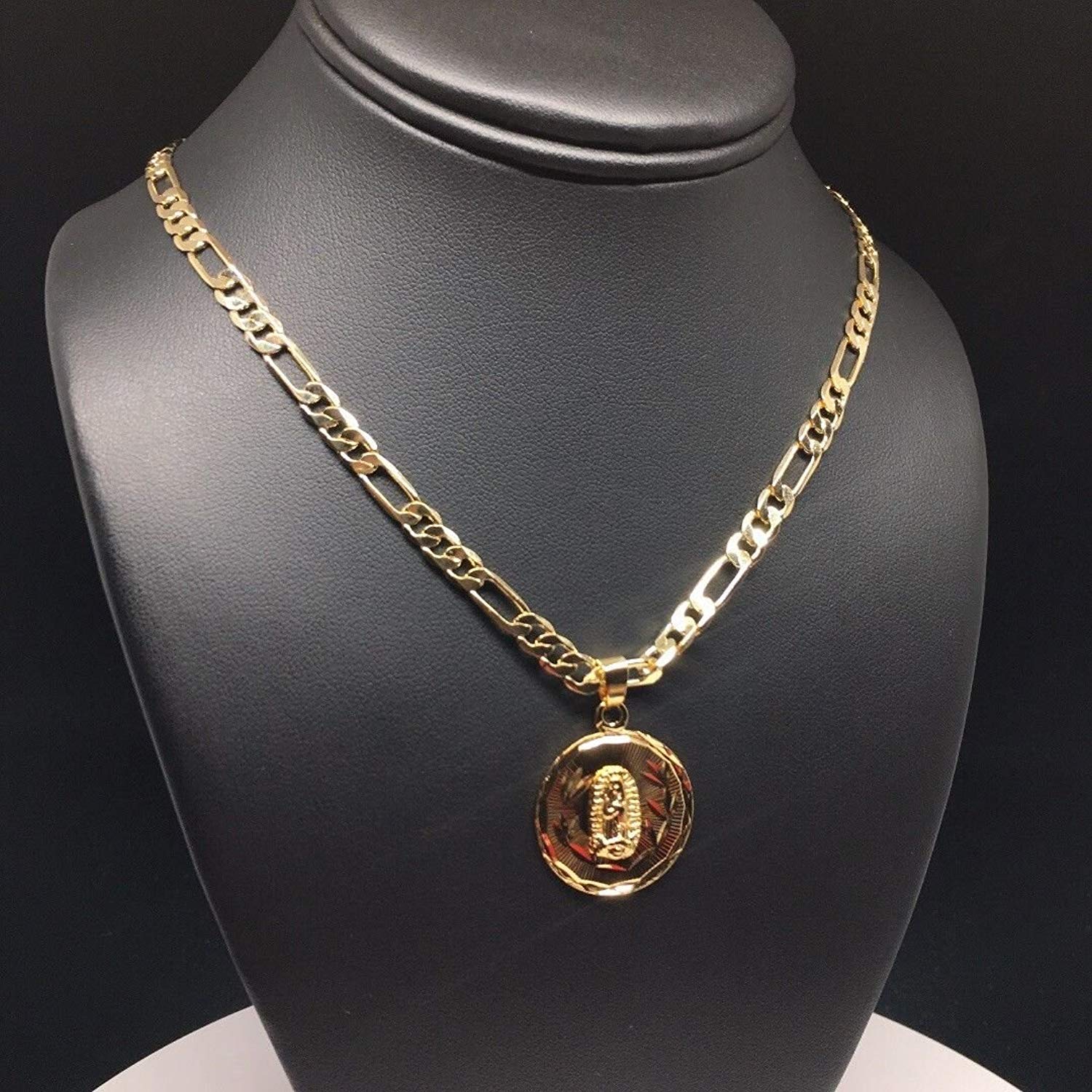 Gold Plated Virgin Mary Pendant Necklace Figaro 26" Virgen De Guadalupe Medalla Oro Laminado - Image 8
