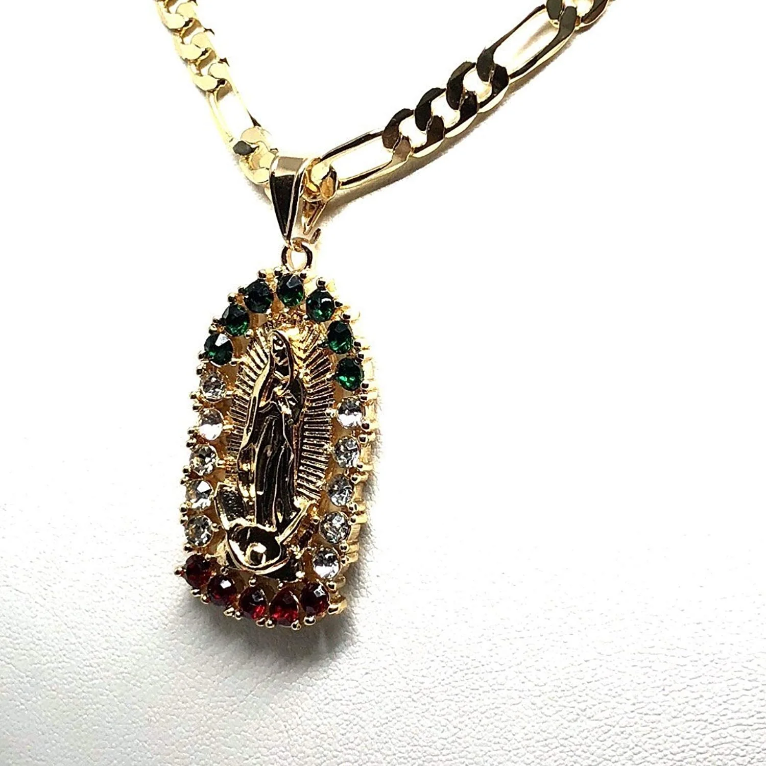 Gold Plated Virgin Mary Pendant Necklace Figaro 24" Virgen de Guadalupe Medalla Oro Laminado - Image 4