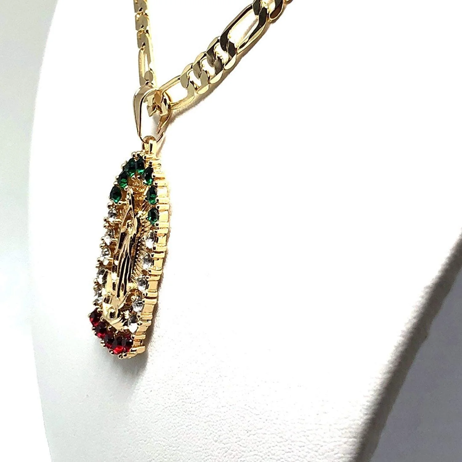 Gold Plated Virgin Mary Pendant Necklace Figaro 24" Virgen de Guadalupe Medalla Oro Laminado - Image 5
