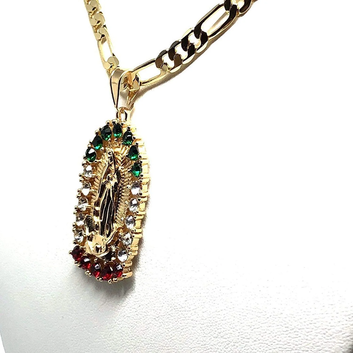 Gold Plated Virgin Mary Pendant Necklace Figaro 24" Virgen de Guadalupe Medalla Oro Laminado - Image 6