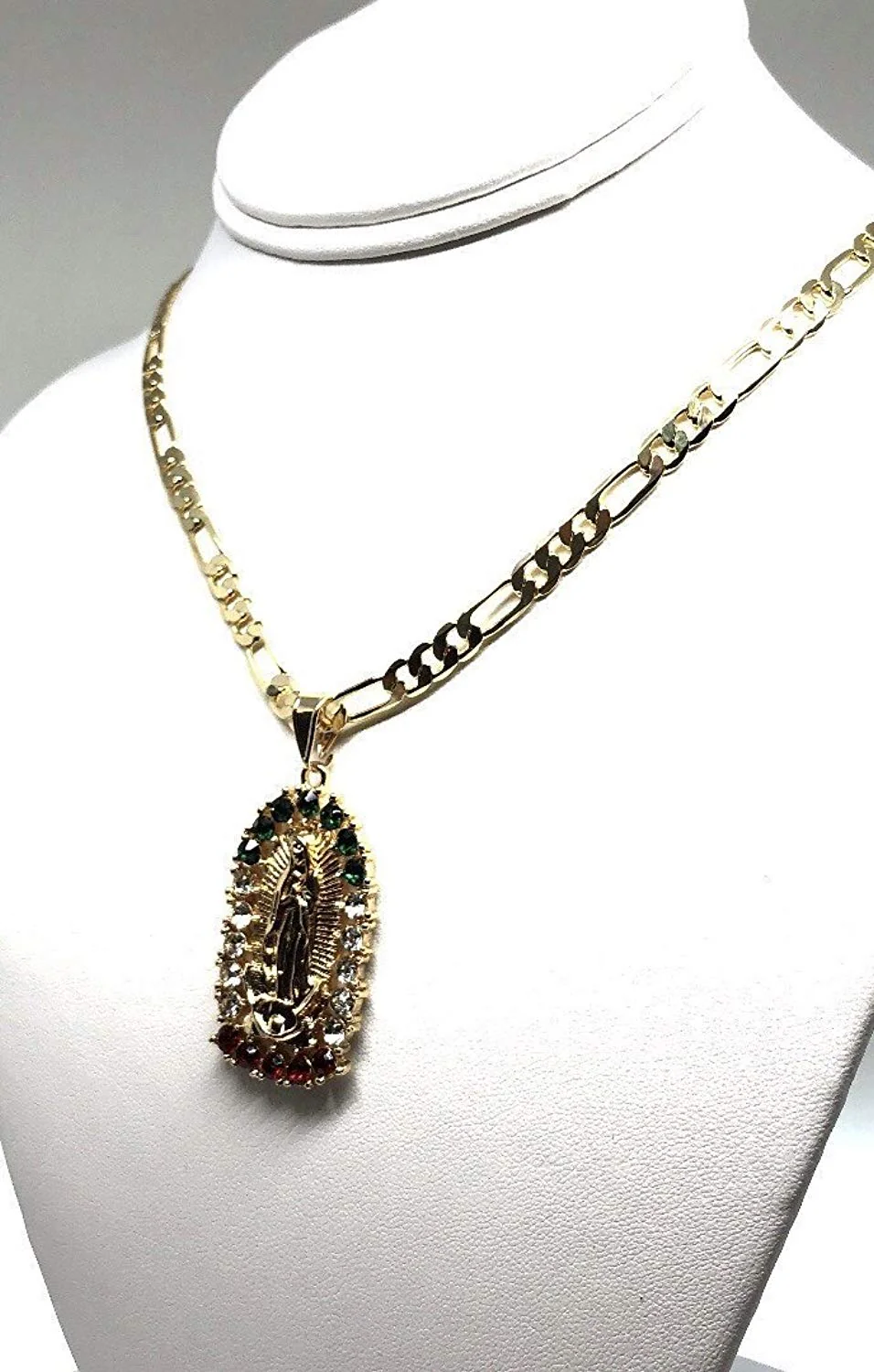 Gold Plated Virgin Mary Pendant Necklace Figaro 24" Virgen de Guadalupe Medalla Oro Laminado - Image 7