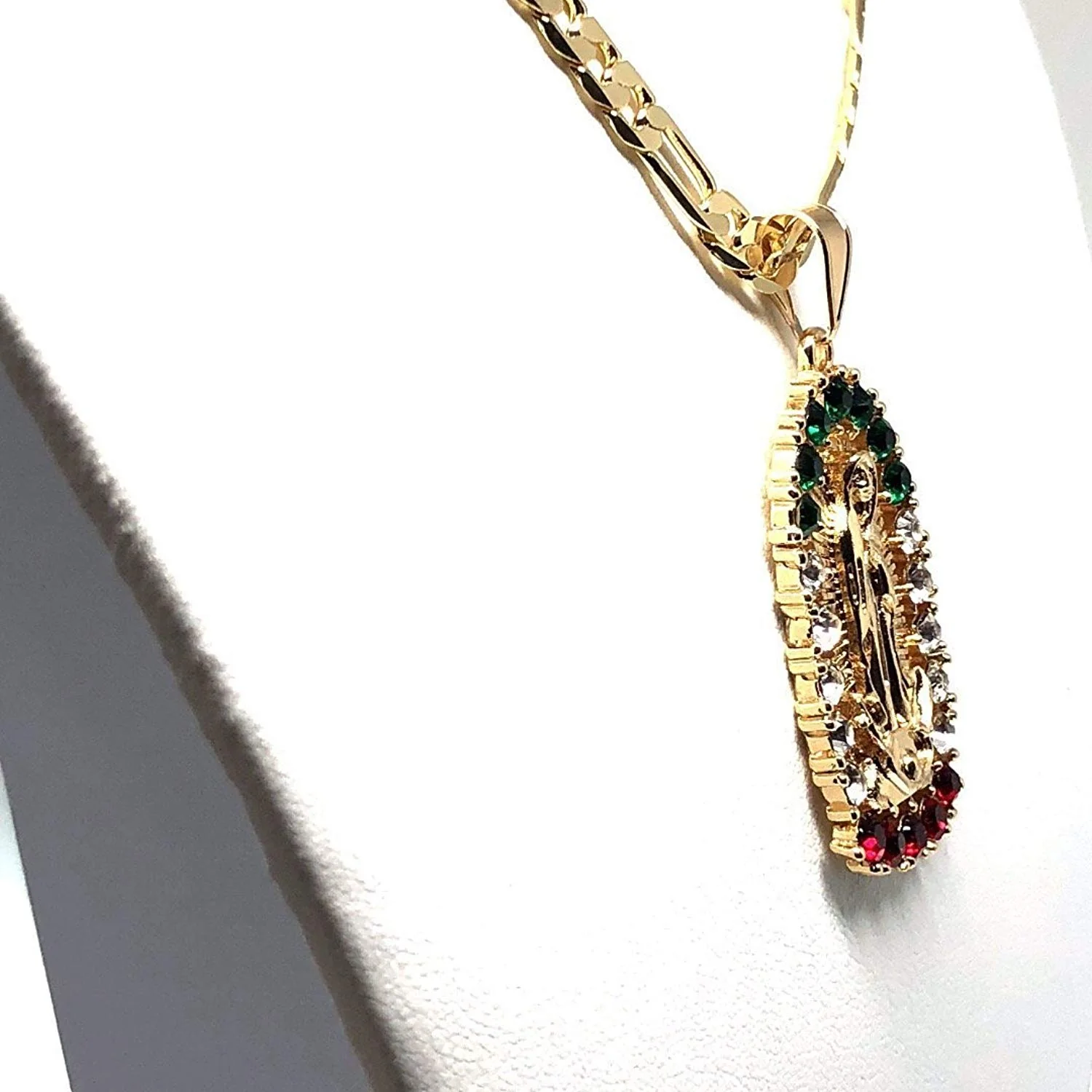 Gold Plated Virgin Mary Pendant Necklace Figaro 24" Virgen de Guadalupe Medalla Oro Laminado - Image 8