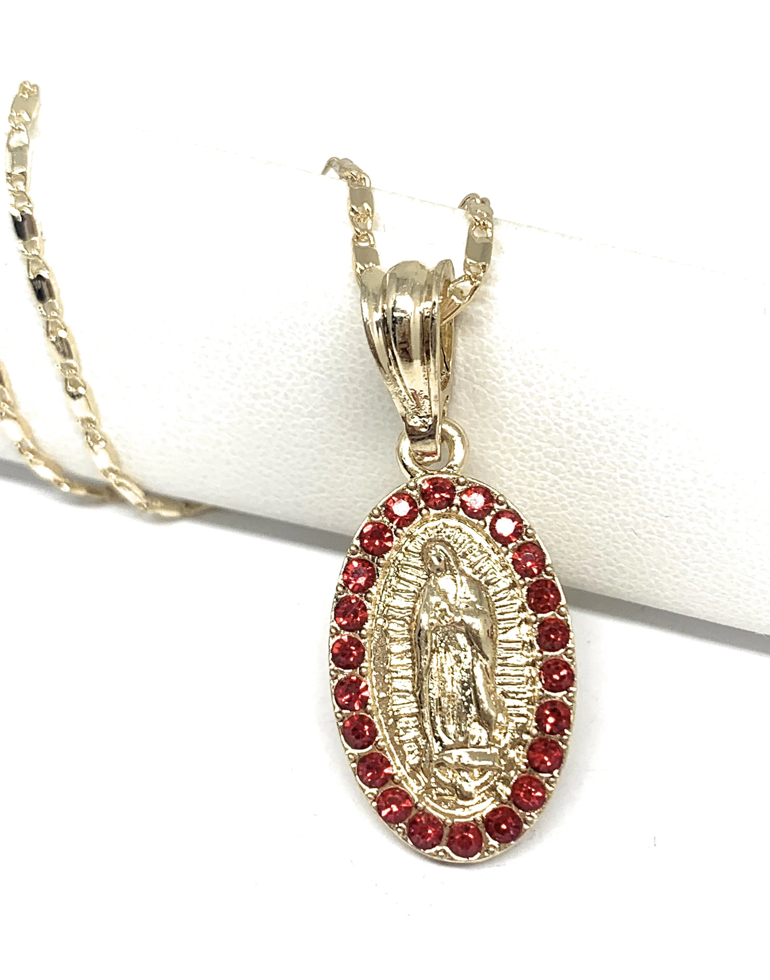 Gold Plated Virgin Mary Pendant Necklace Valentina 20" Virgen de Guadalupe Medalla