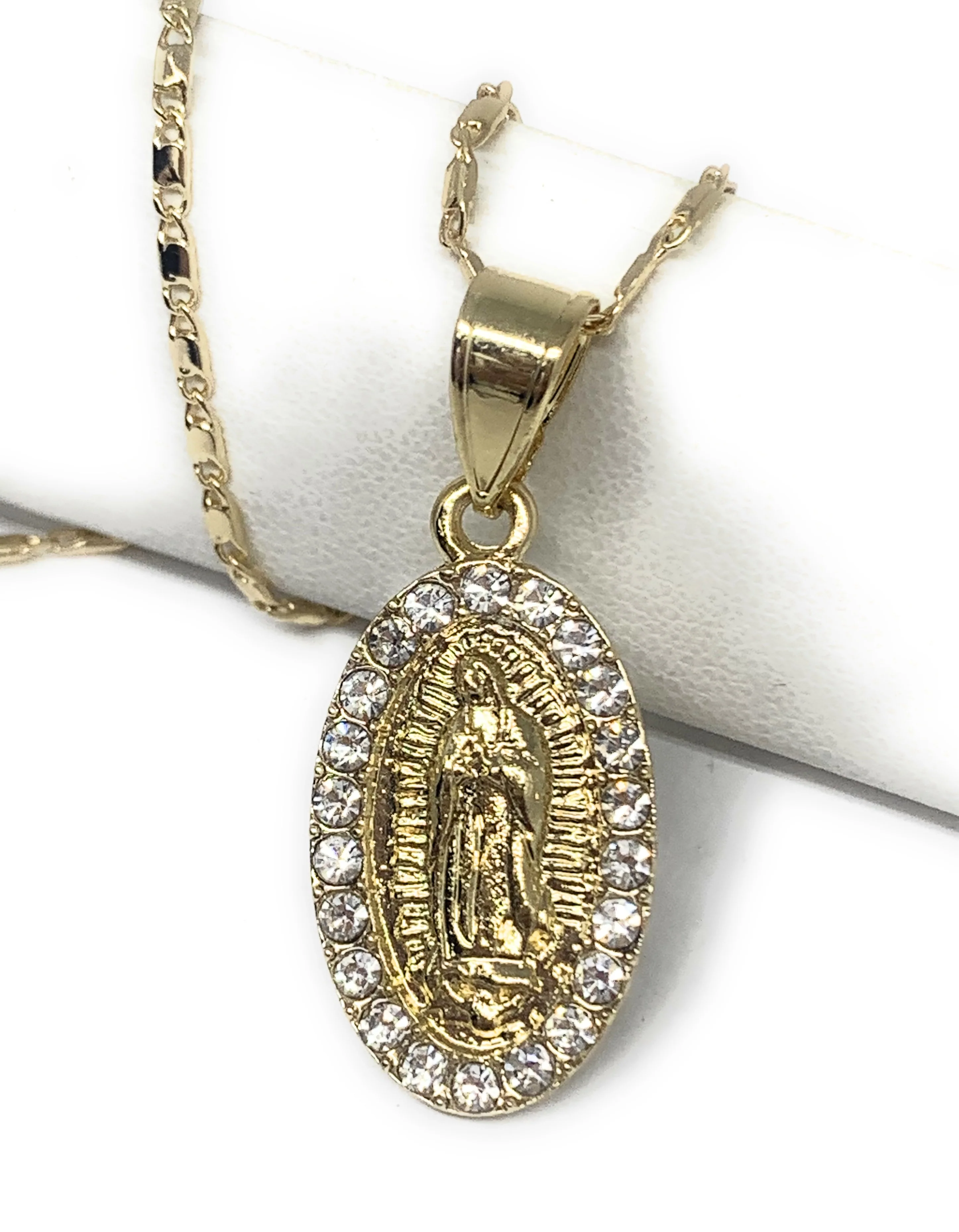 Gold Plated Virgin Mary Pendant Necklace Valentina 20" Virgen de Guadalupe Medalla - Image 2