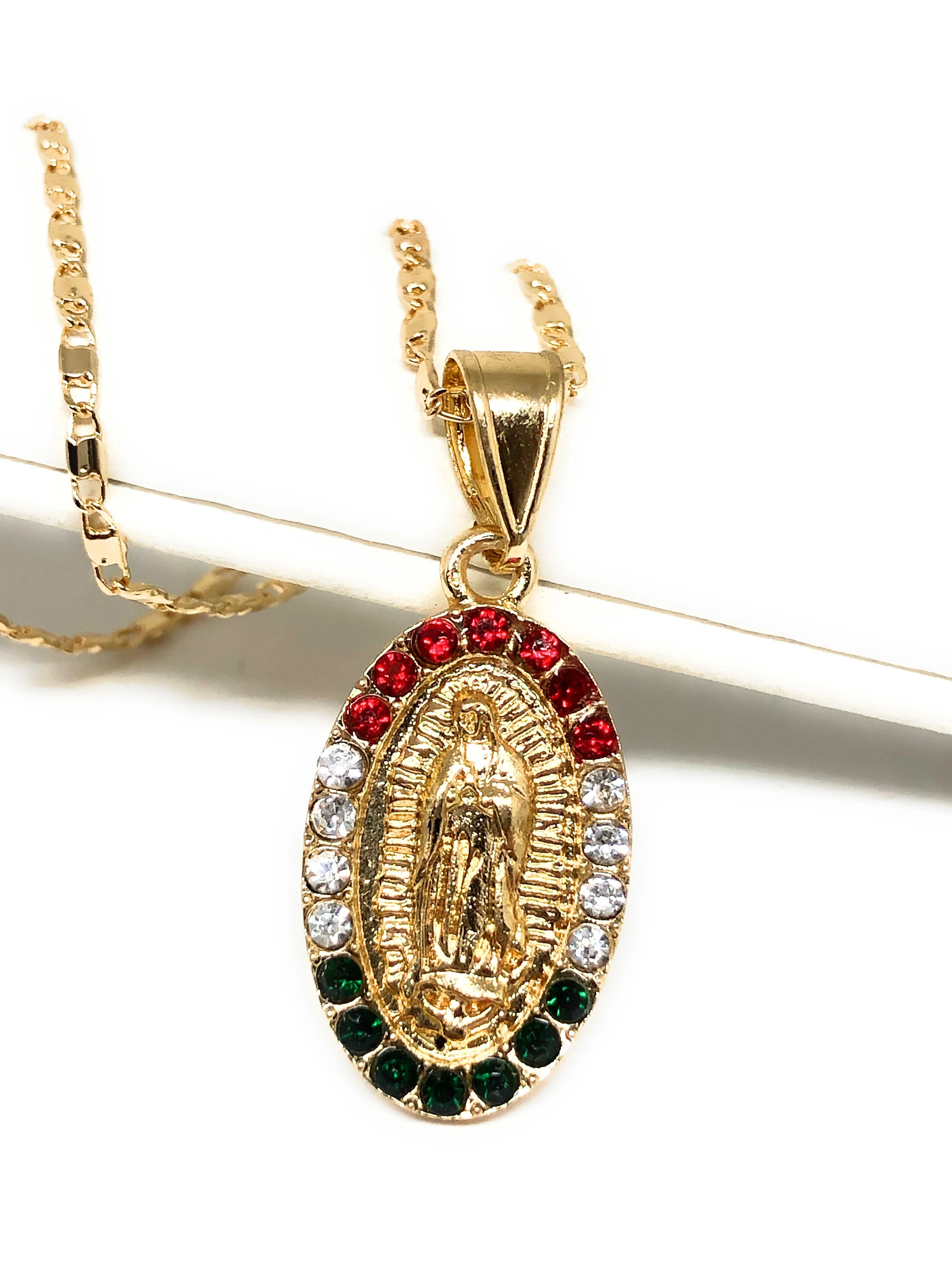 Gold Plated Virgin Mary Pendant Necklace Valentina 20" Virgen de Guadalupe Medalla