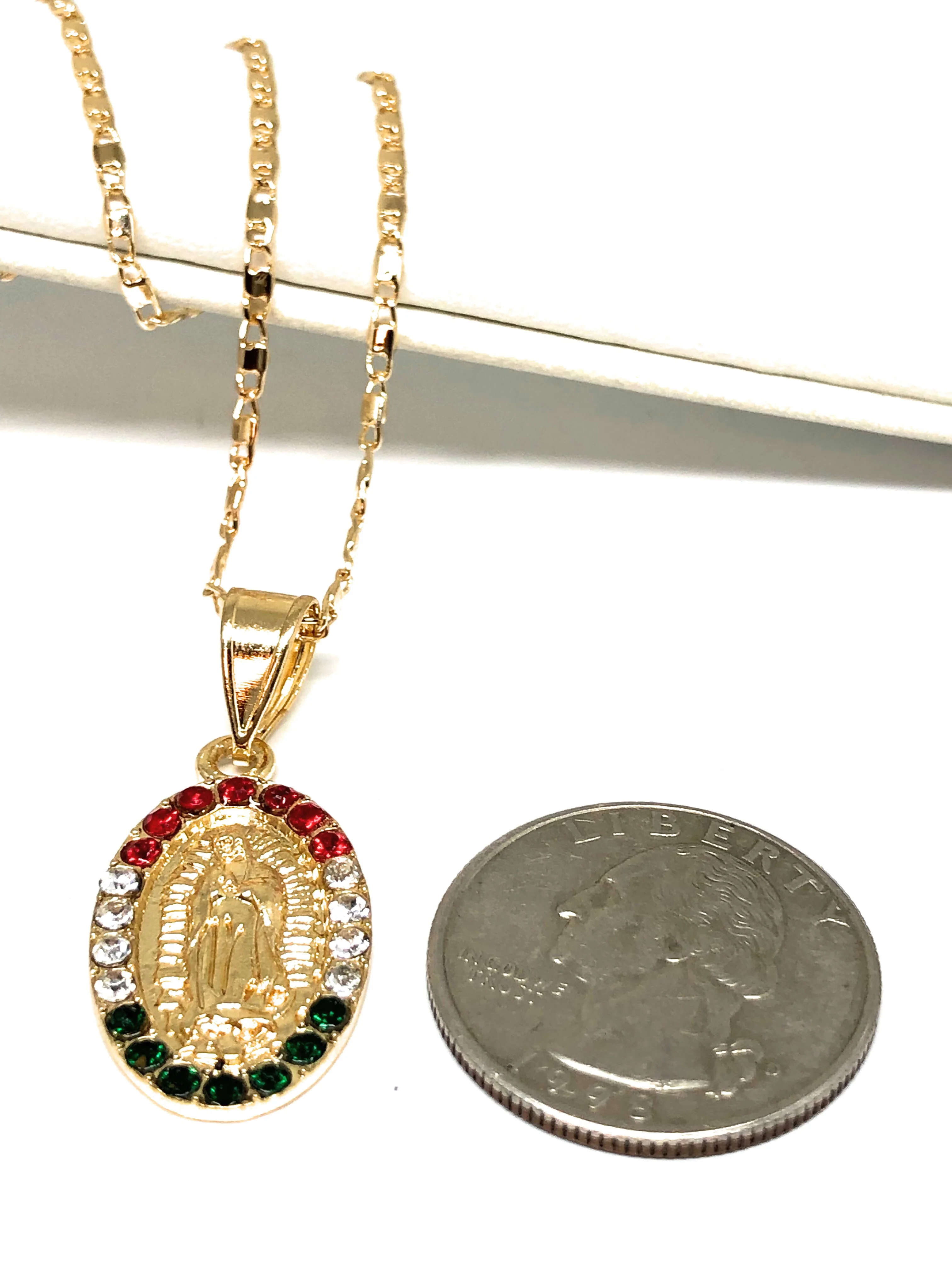 Gold Plated Virgin Mary Pendant Necklace Valentina 20" Virgen de Guadalupe Medalla - Image 2