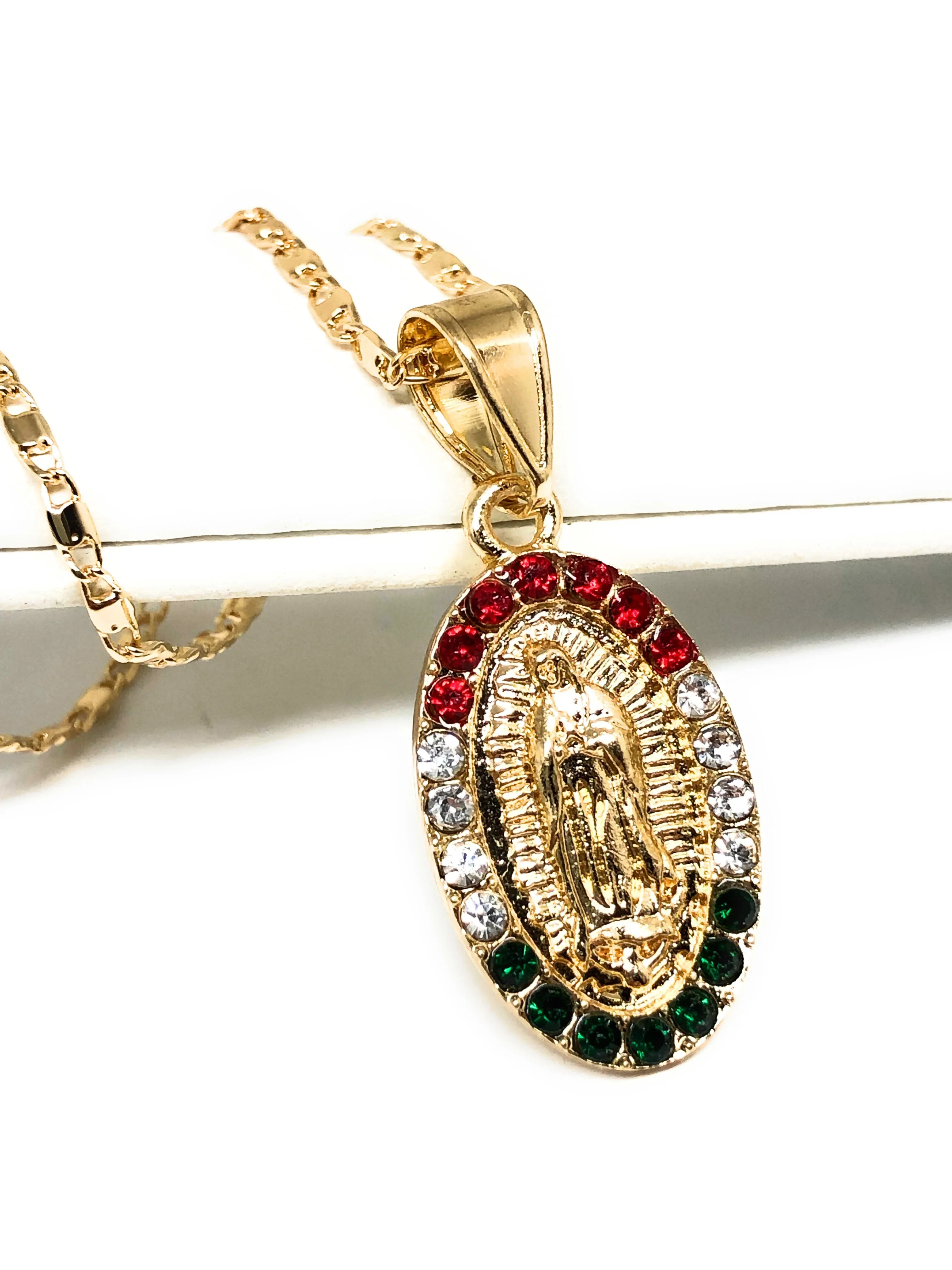 Gold Plated Virgin Mary Pendant Necklace Valentina 20" Virgen de Guadalupe Medalla - Image 3