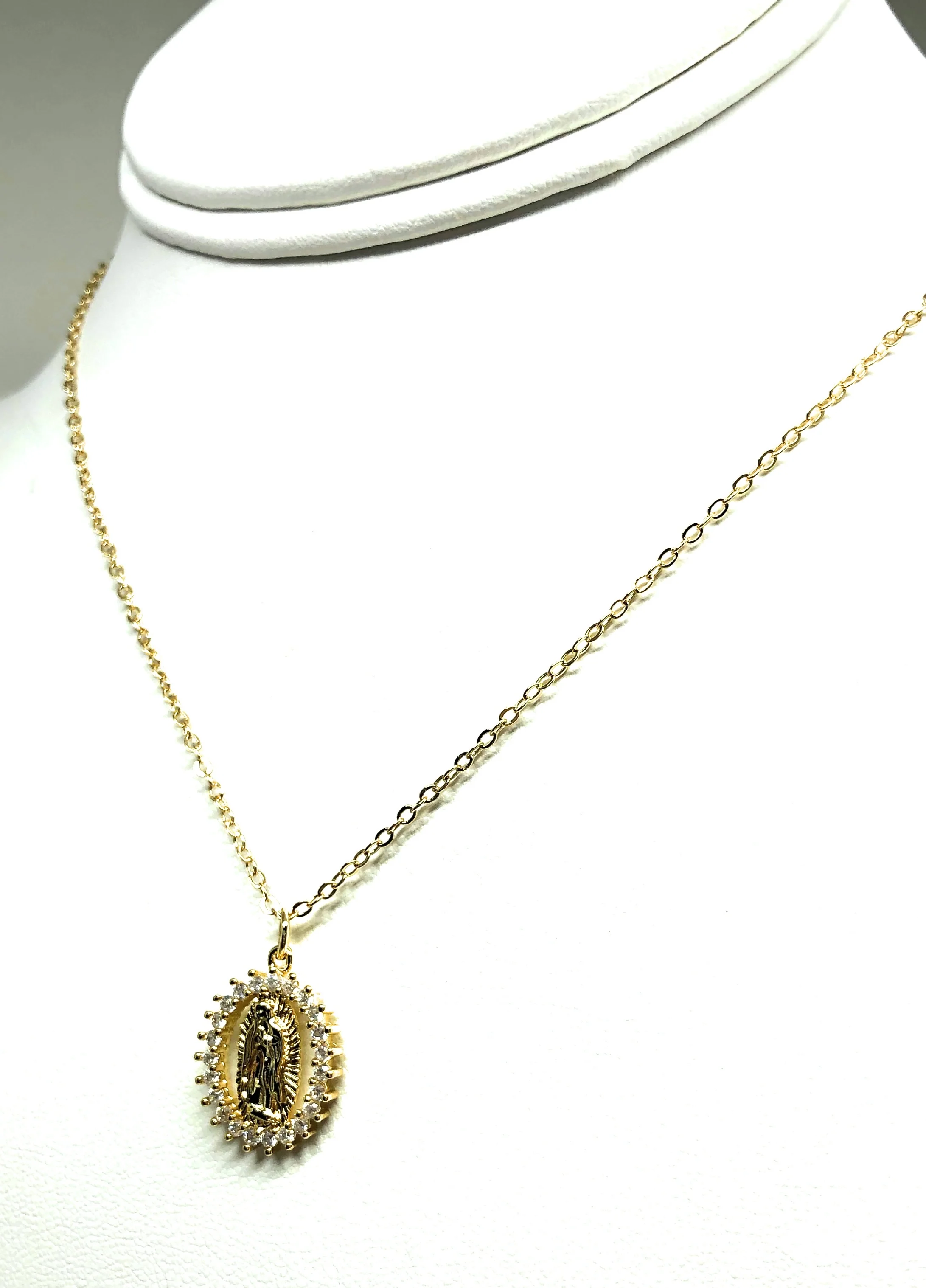 Gold Plated Virgin Mary Small Pendant Necklace CZ 20” Virgen de Guadalupe - Image 4