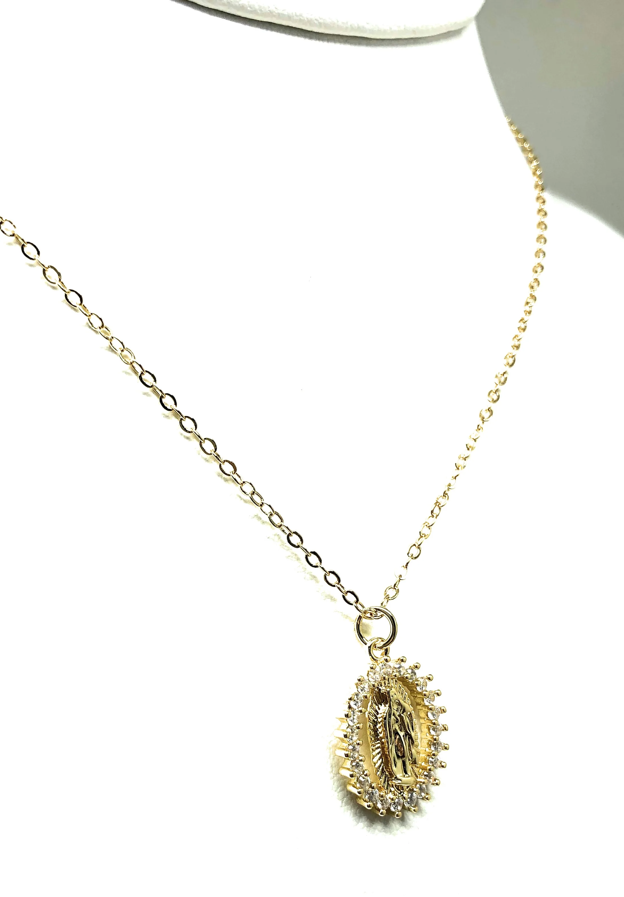 Gold Plated Virgin Mary Small Pendant Necklace CZ 20” Virgen de Guadalupe - Image 5