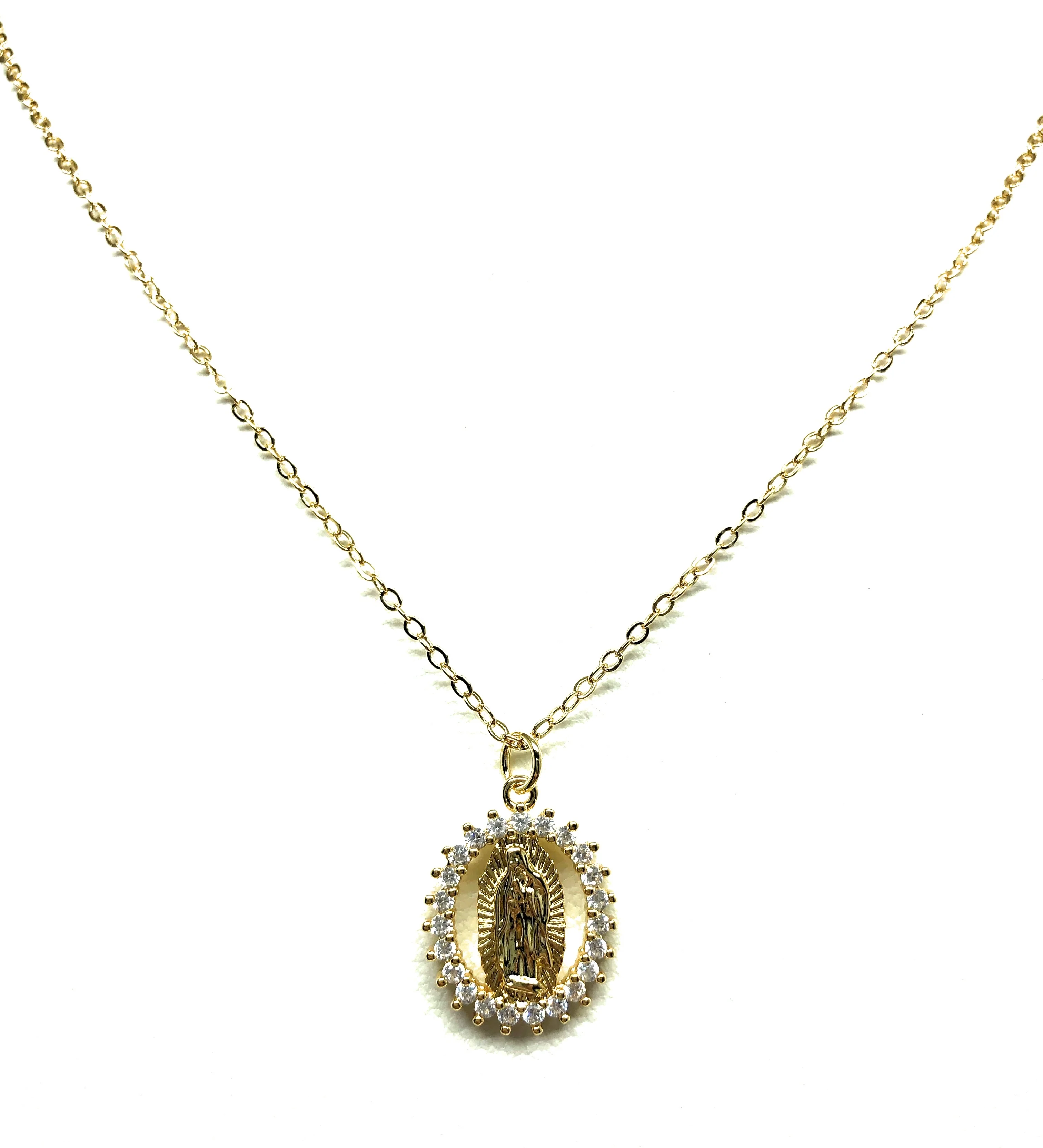 Gold Plated Virgin Mary Small Pendant Necklace CZ 20” Virgen de Guadalupe - Image 6