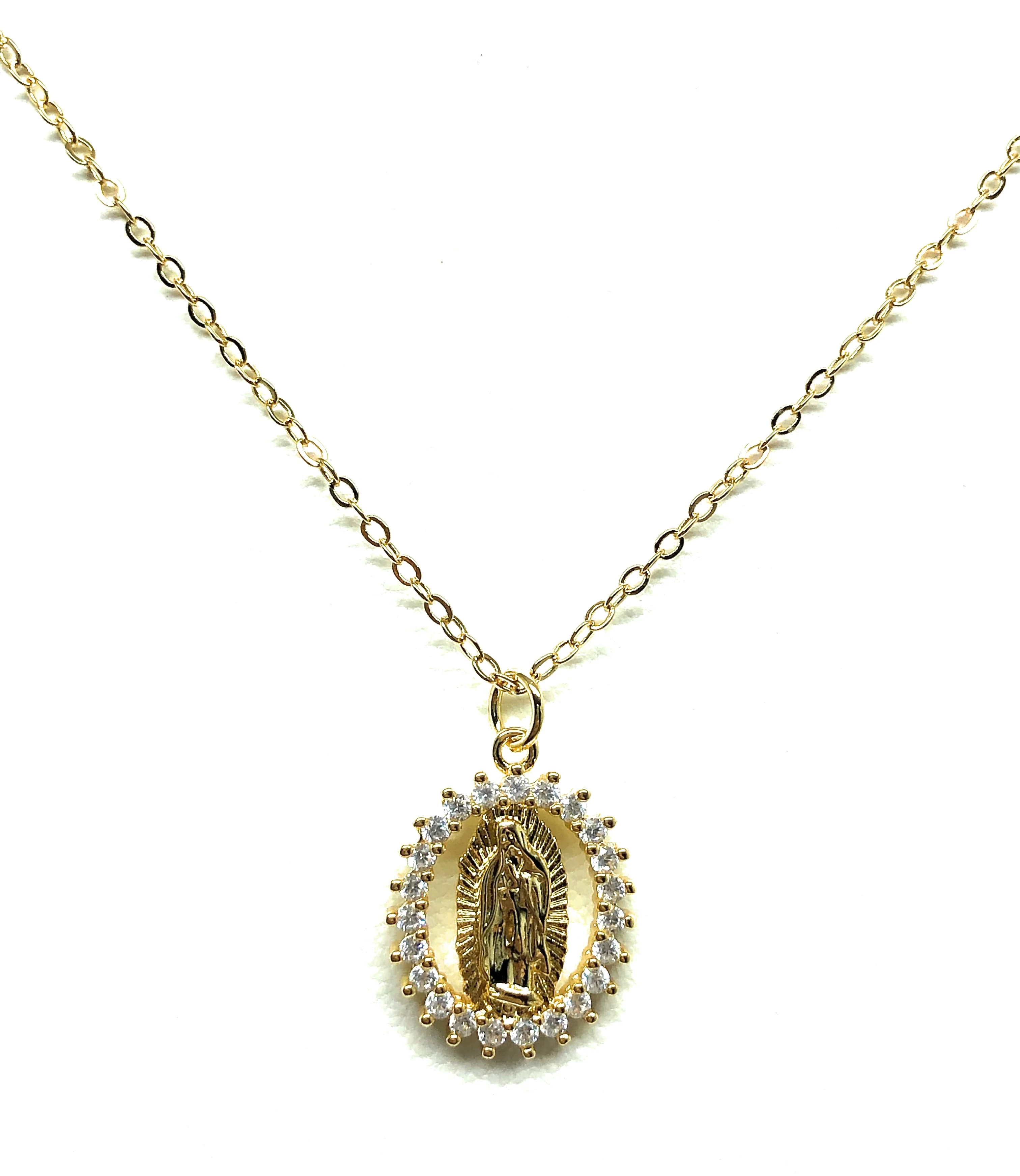 Gold Plated Virgin Mary Small Pendant Necklace CZ 20” Virgen de Guadalupe - Image 7